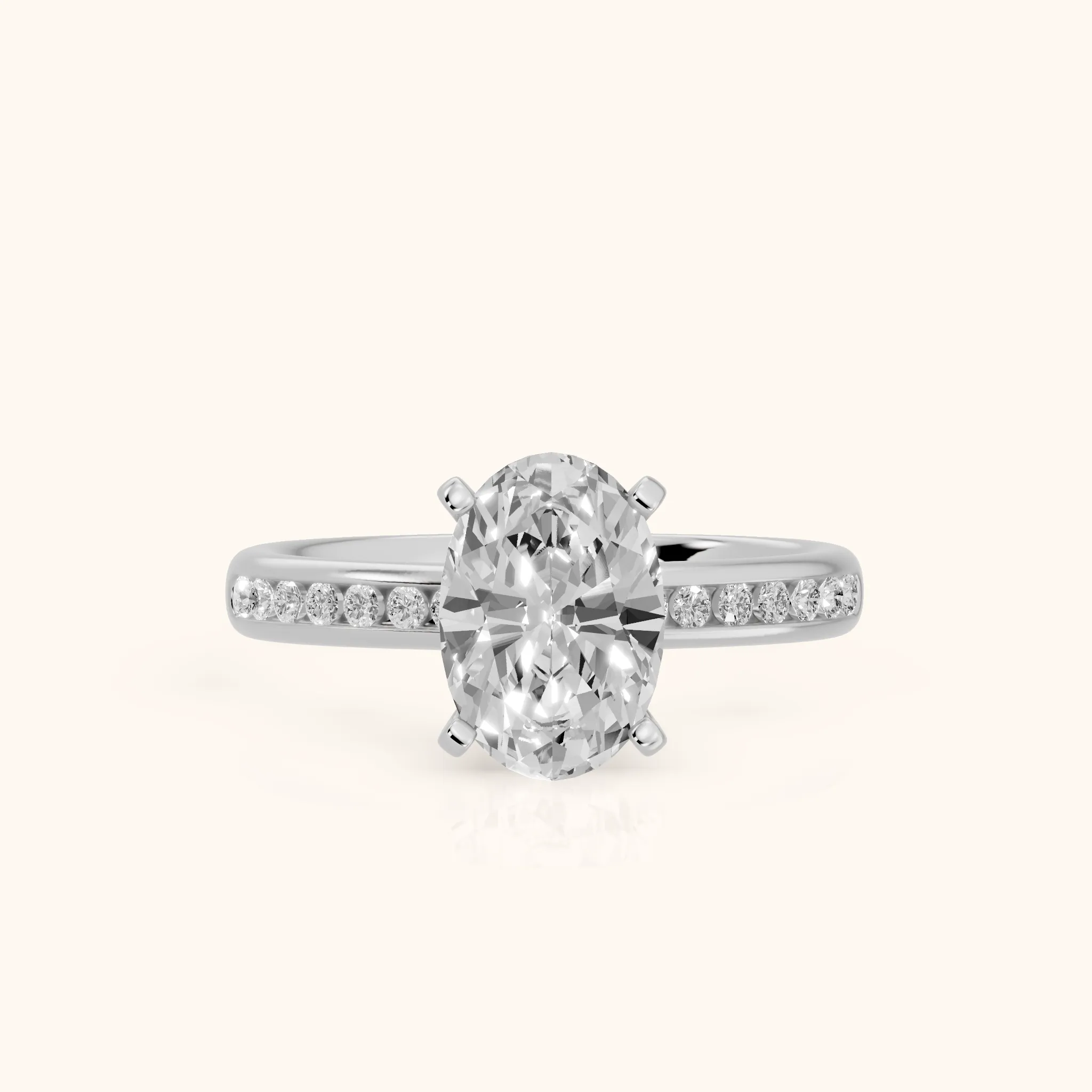 Corona Channel Set Oval Diamond Engagement Ring in Silver — view 1