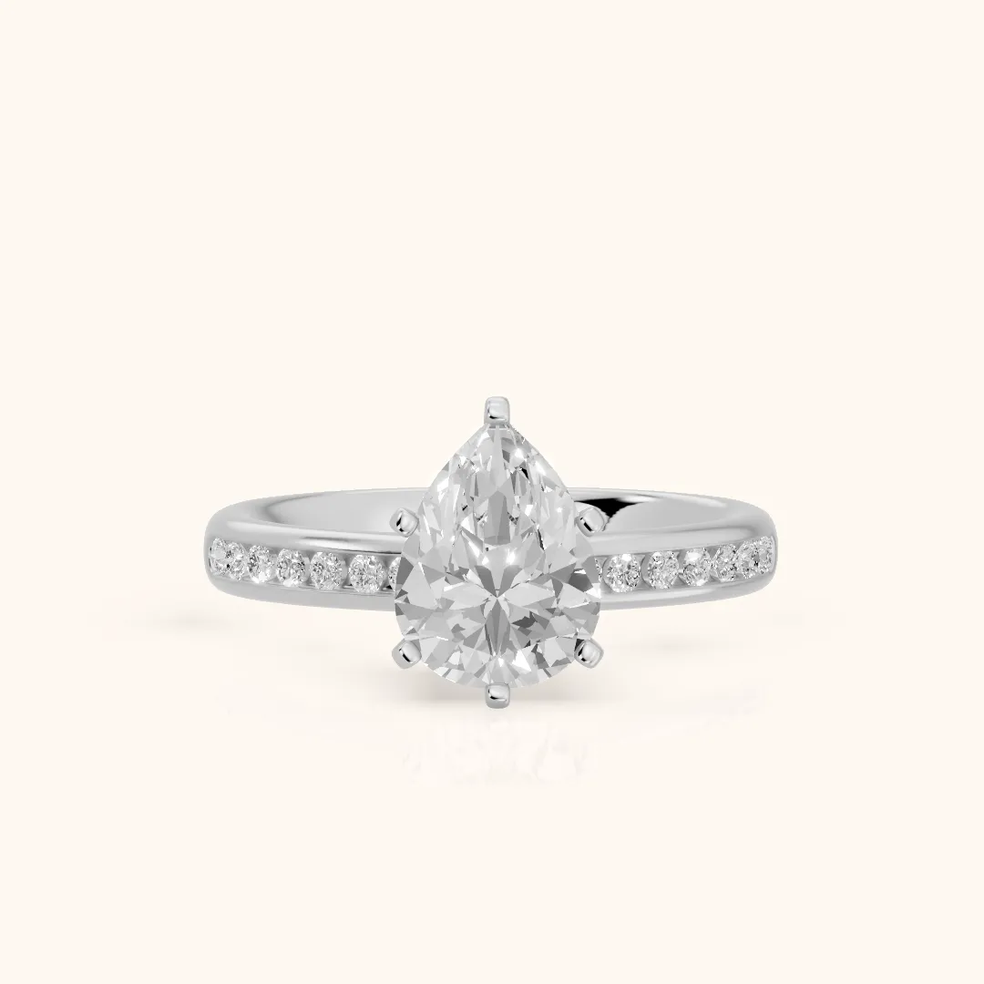 Corona Channel Set Pear Diamond Engagement Ring in White Gold — view 2