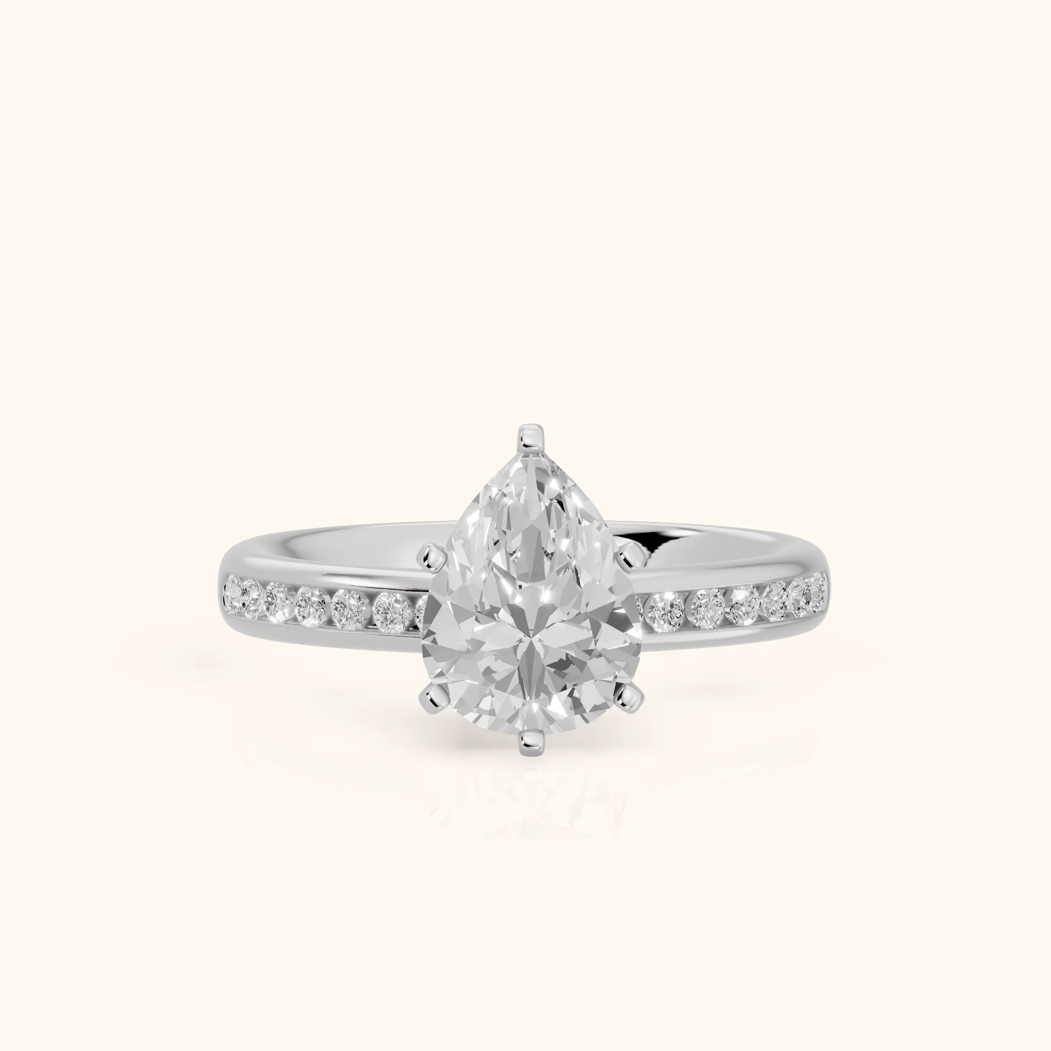 Corona Channel Set Pear Diamond Engagement Ring in White Gold — view 1