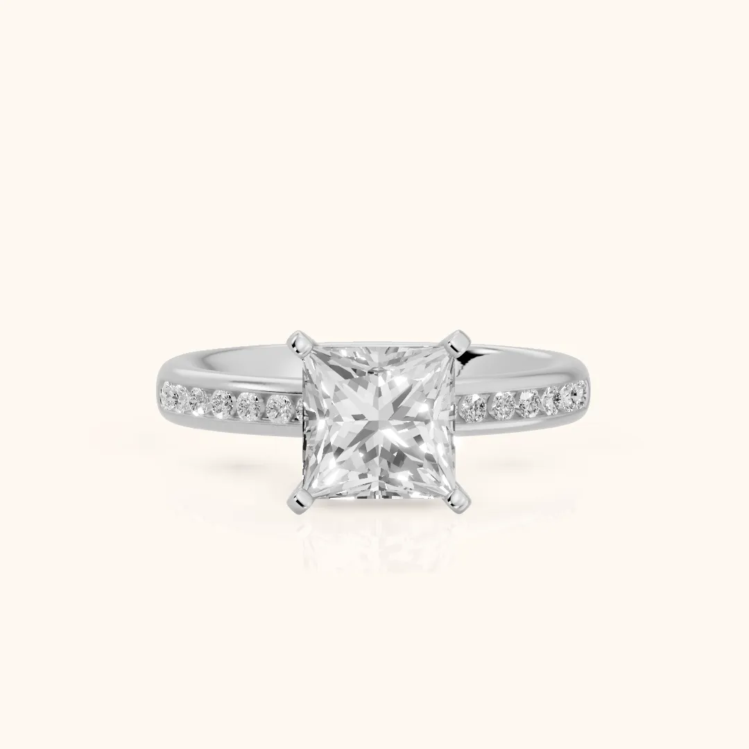 Corona Channel Set Princess Diamond Engagement Ring in Platinum — view 2
