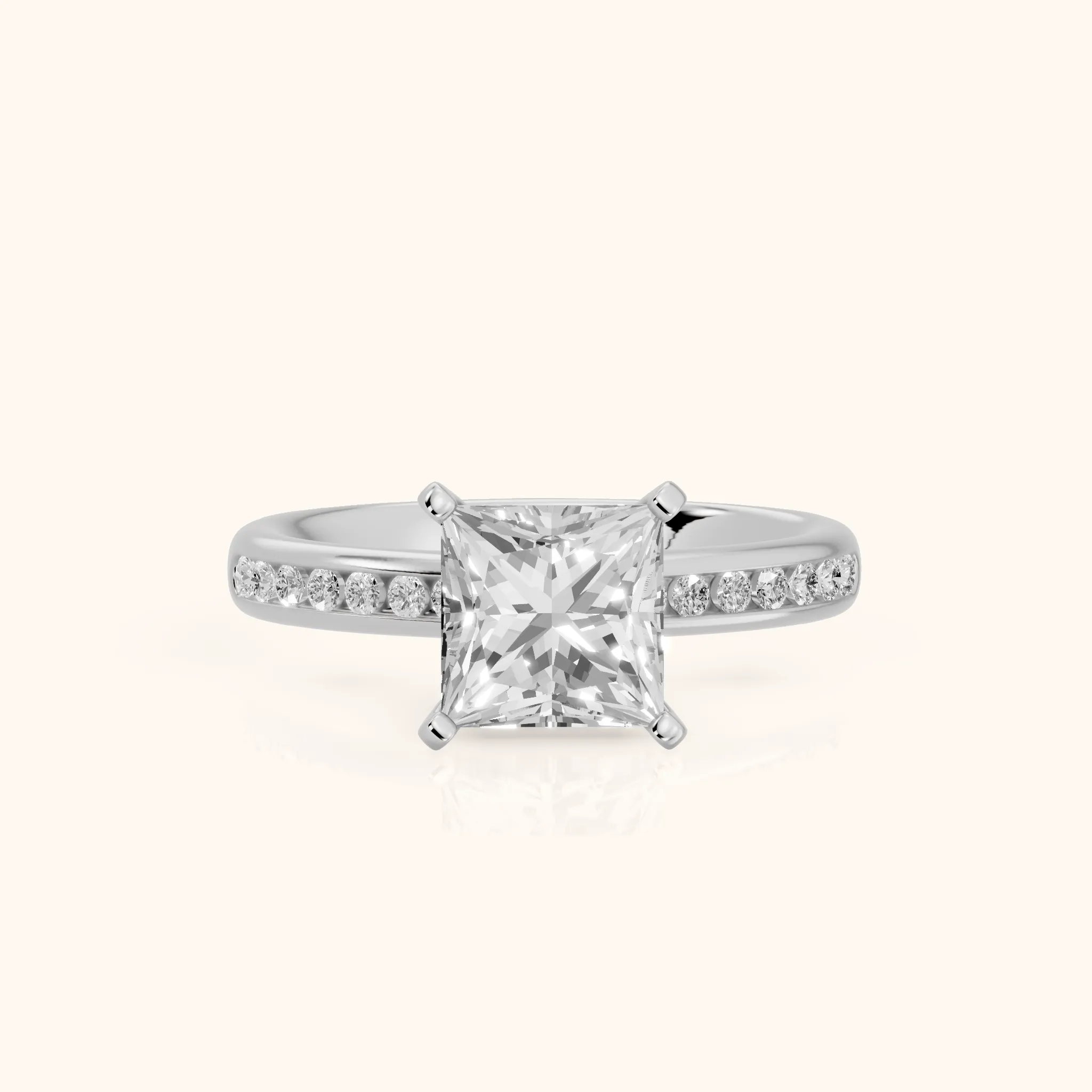 Corona Channel Set Princess Diamond Engagement Ring in Platinum — view 1