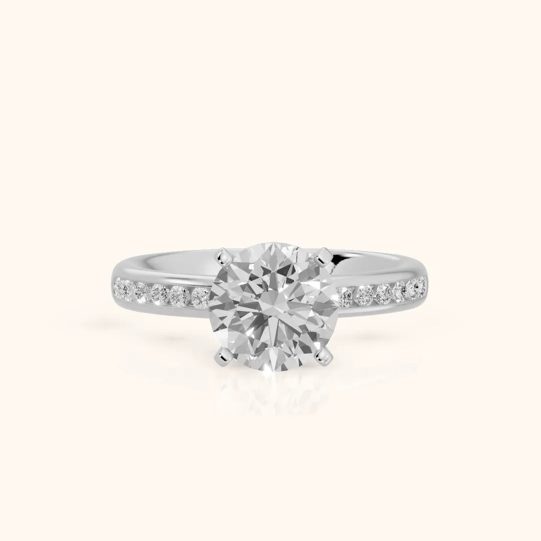 Corona Channel Set Round Diamond Engagement Ring in Platinum — view 2