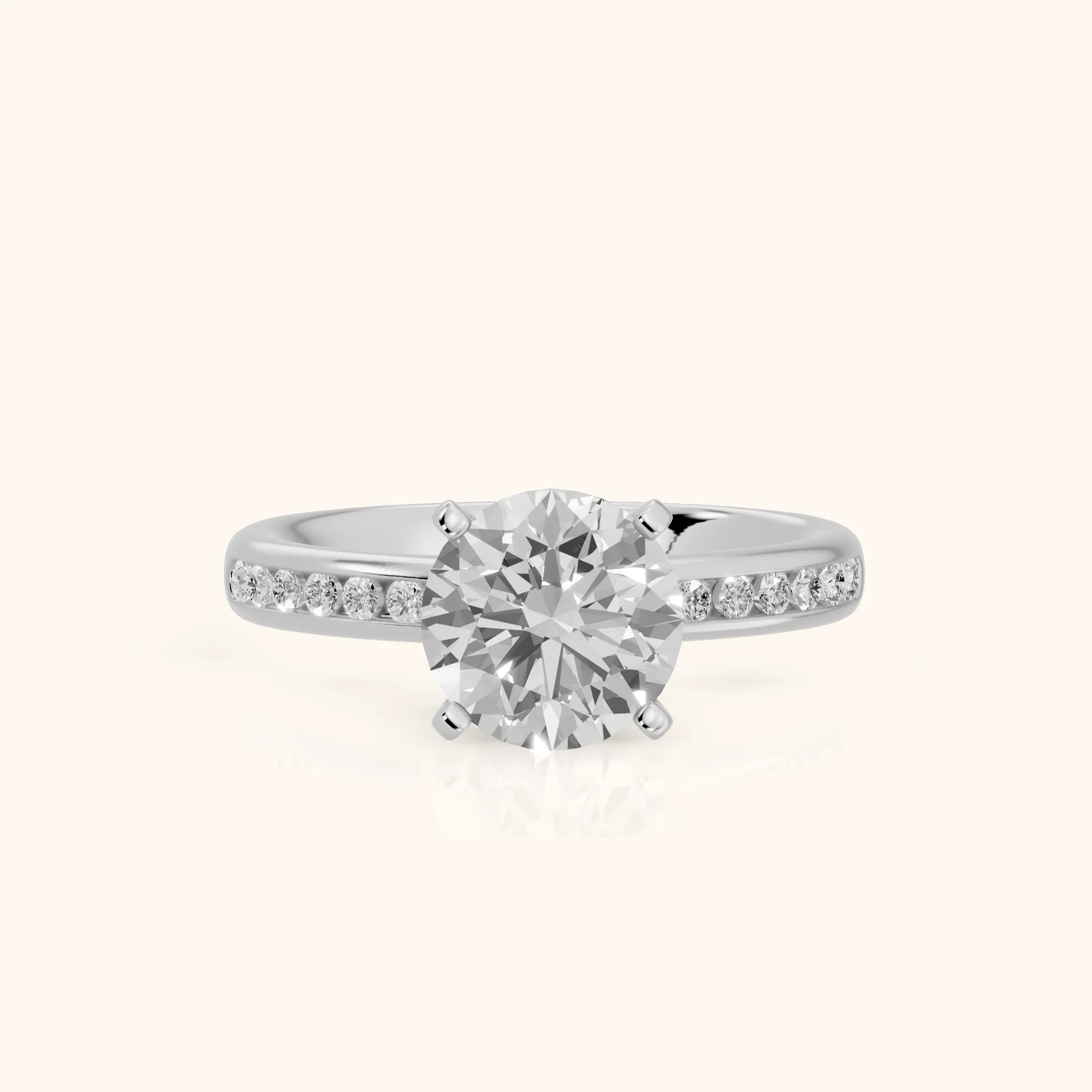 Corona Channel Set Round Diamond Engagement Ring in Platinum — view 1