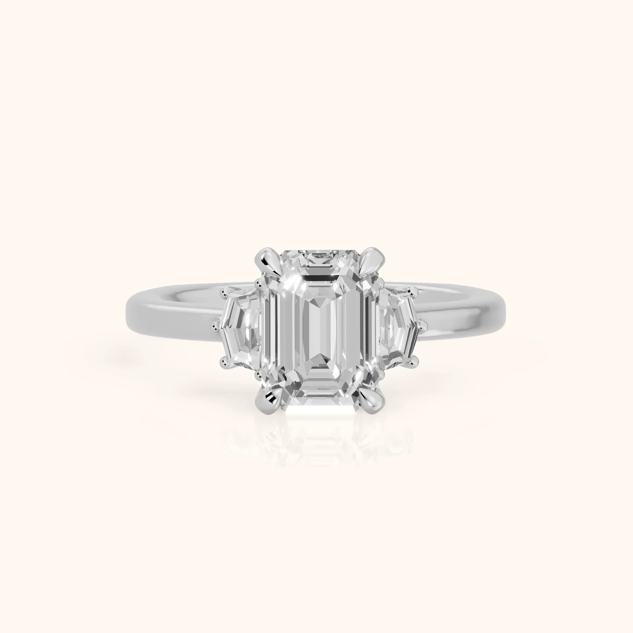 Elmira Step-Cut Three-Stone Emerald Diamond Engagement Ring in White Gold — view 1