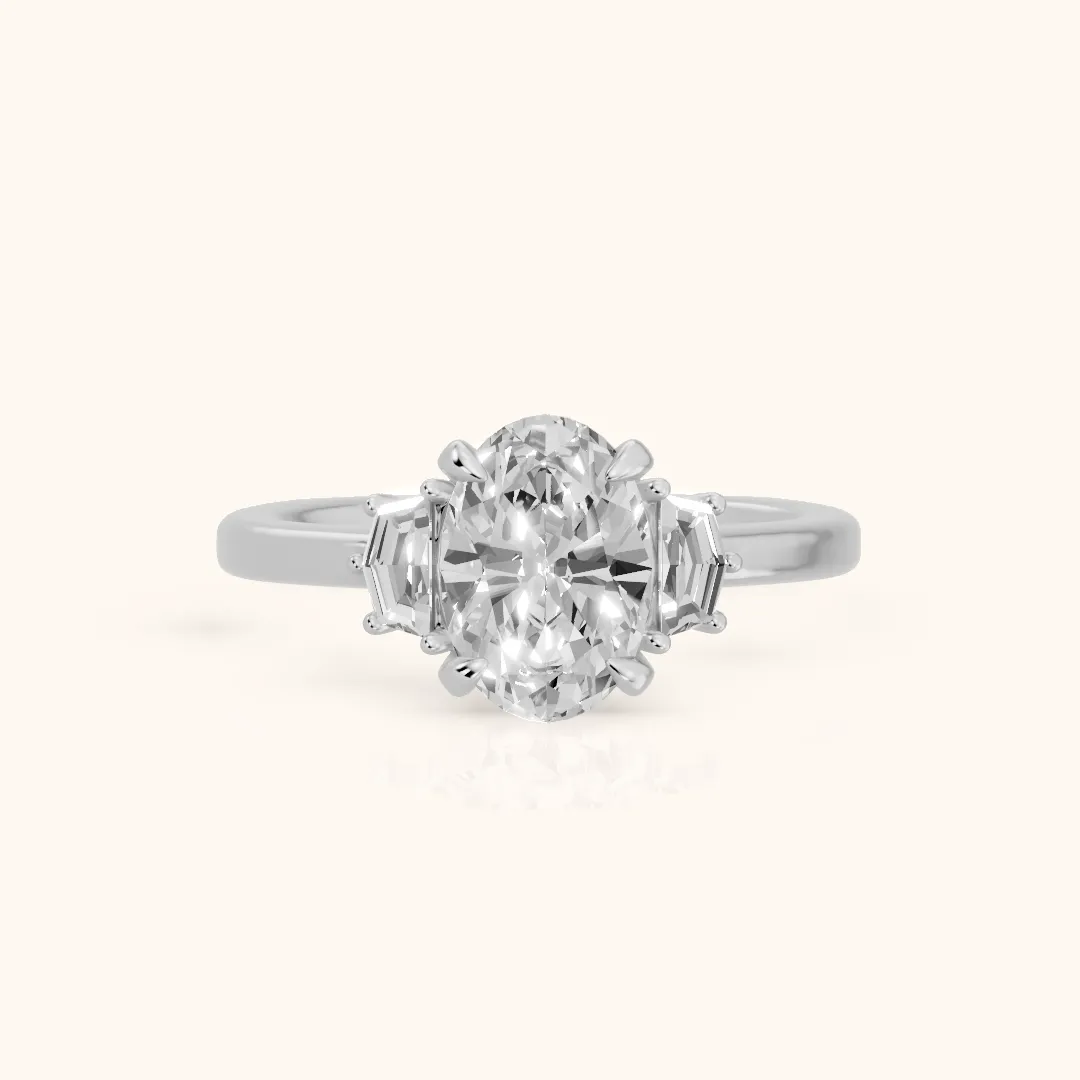Elmira Step-Cut Three-Stone Oval Diamond Engagement Ring in Platinum — view 2