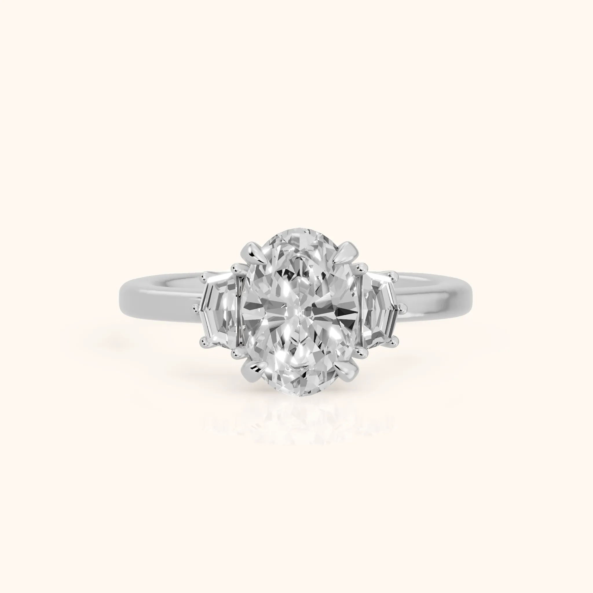Elmira Step-Cut Three-Stone Oval Diamond Engagement Ring in Platinum — view 1