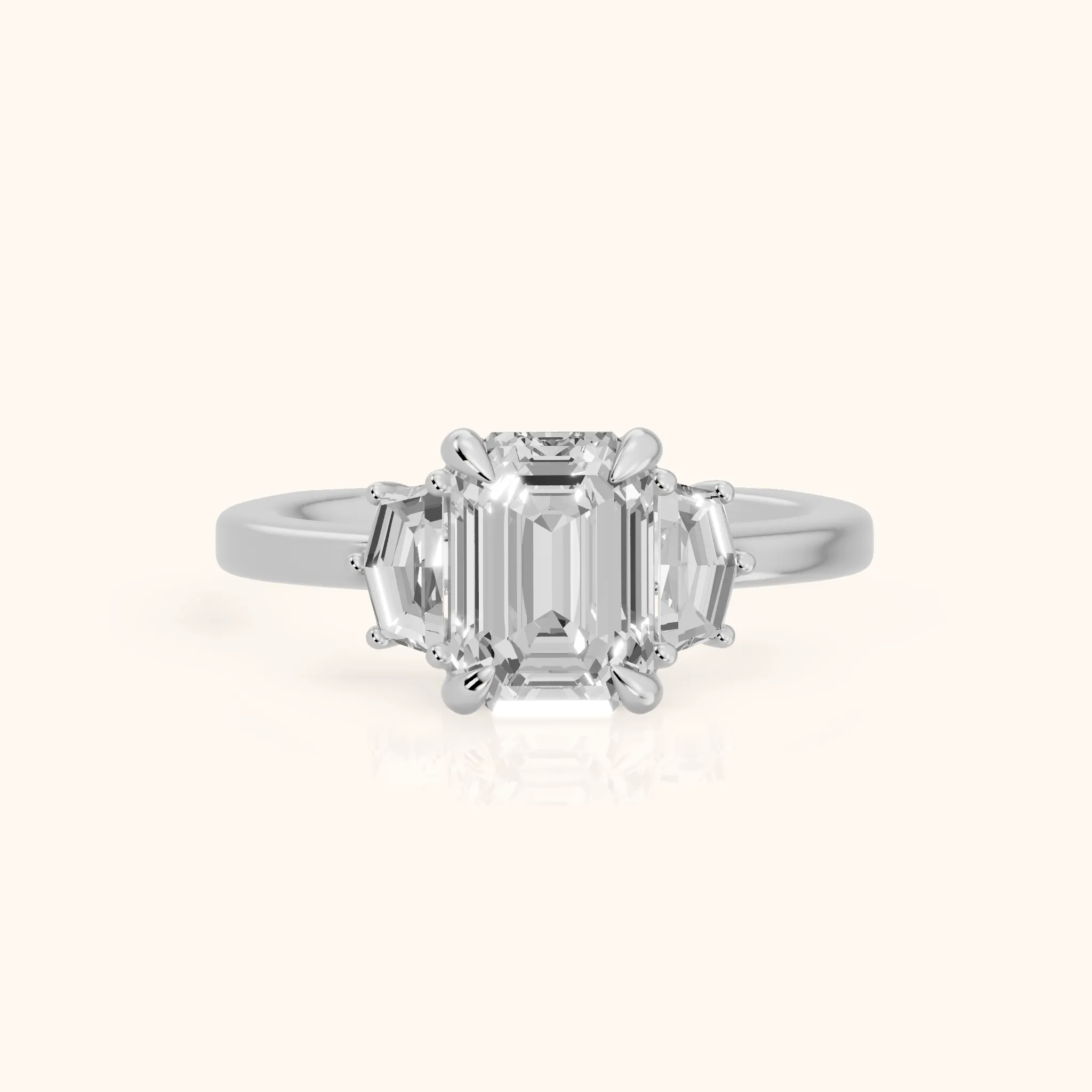 Galena Step-Cut Three-Stone Emerald Diamond Engagement Ring in Silver — view 1