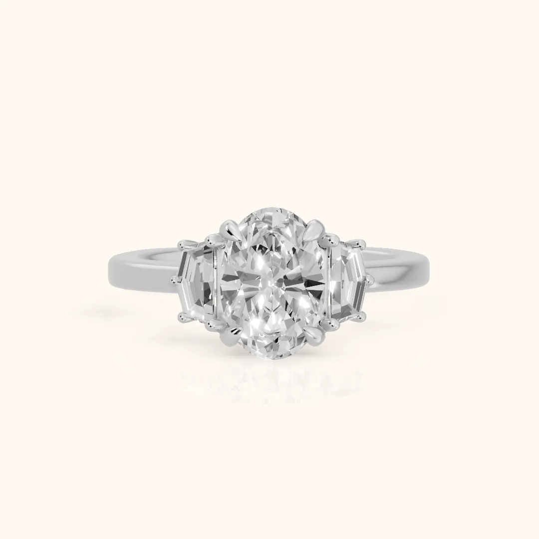 Galena Step-Cut Three-Stone Oval Diamond Engagement Ring in Silver — view 2