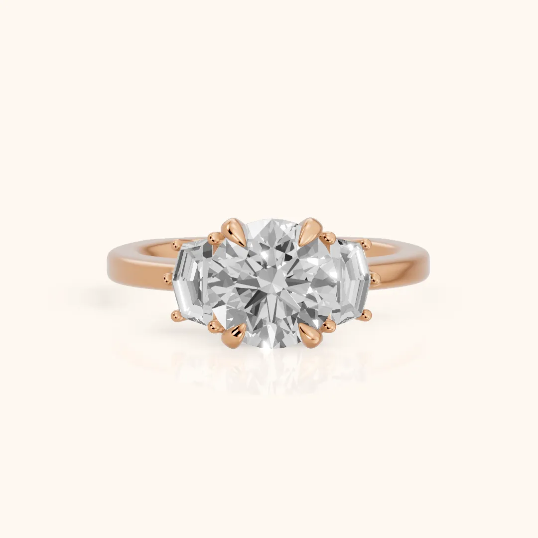 Galena Step-Cut Three-Stone Round Diamond Engagement Ring in Rose Gold — view 2