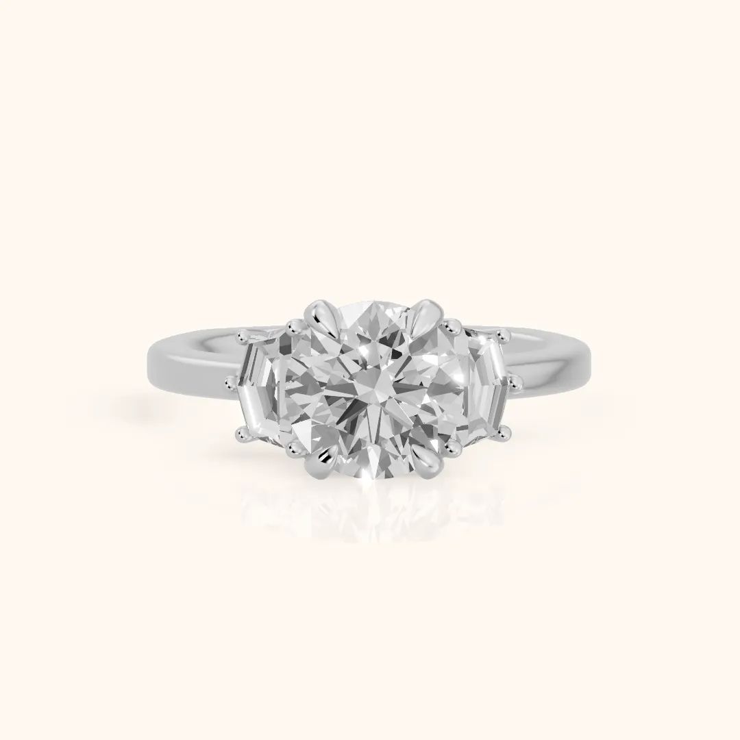 Galena Step-Cut Three-Stone Round Diamond Engagement Ring in Platinum — view 2