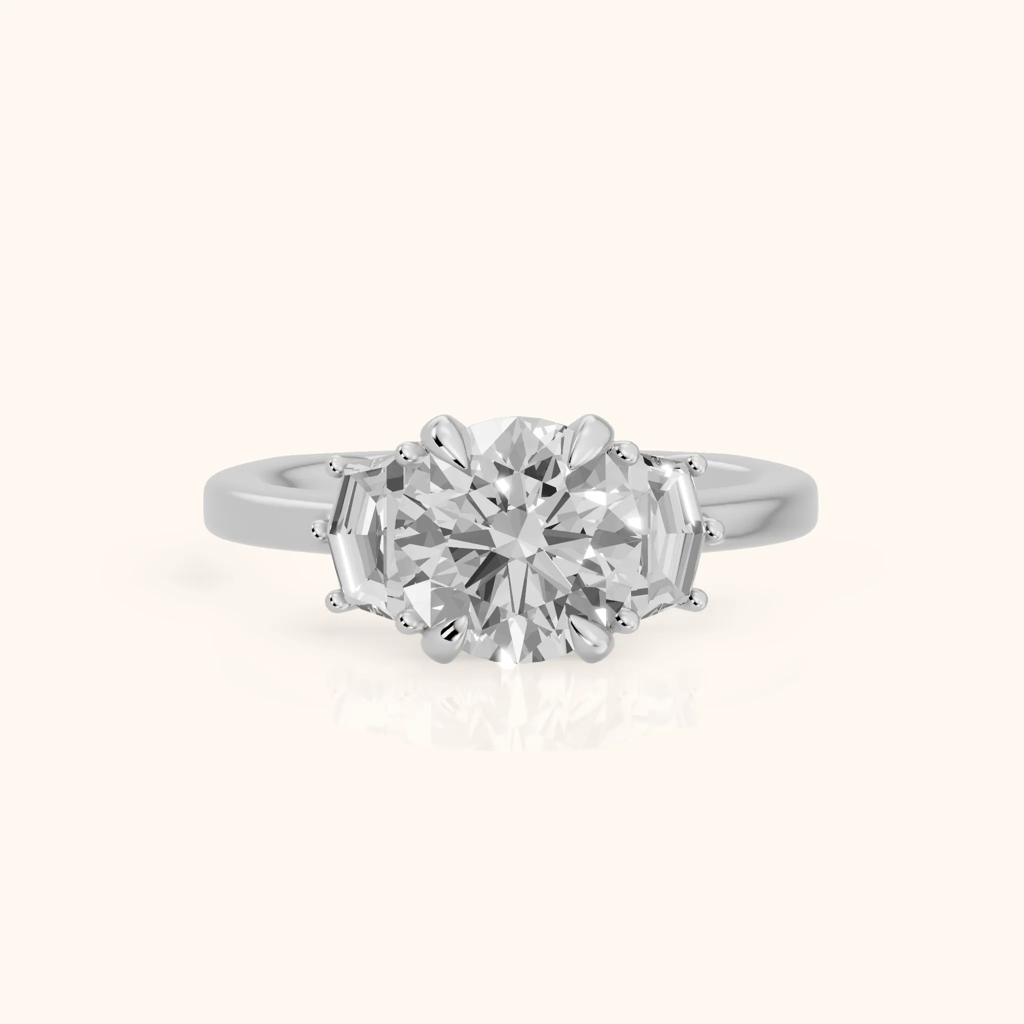 Galena Step-Cut Three-Stone Round Diamond Engagement Ring in Platinum — view 1