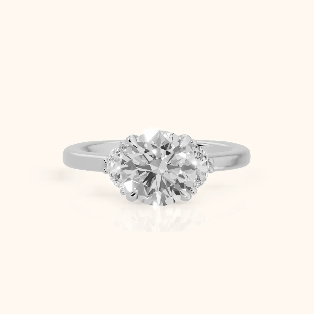 Geneva Half-Moon Three-Stone Round Diamond Engagement Ring in Silver — view 2