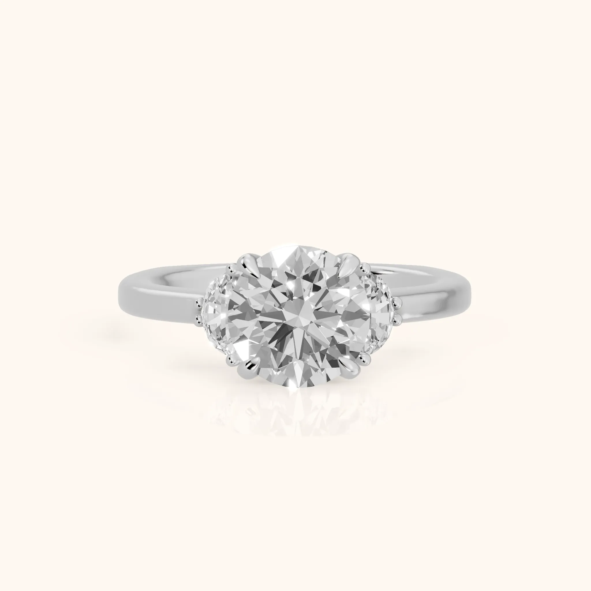Geneva Half-Moon Three-Stone Round Diamond Engagement Ring in Silver — view 1