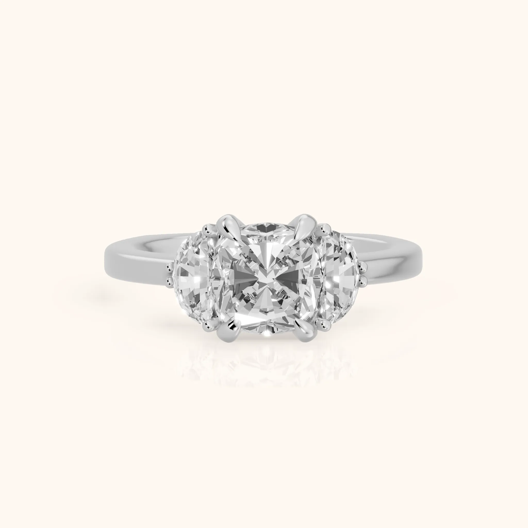 Salida Half-Moon Three-Stone Cushion Diamond Engagement Ring in Platinum — view 1