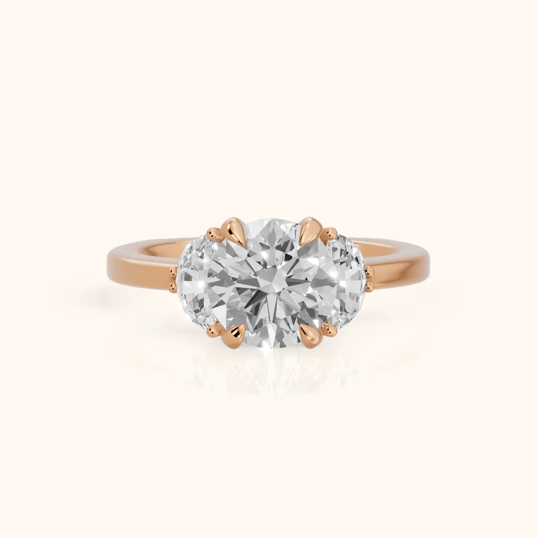 Salida Half-Moon Three-Stone Round Diamond Engagement Ring in Rose Gold — view 2
