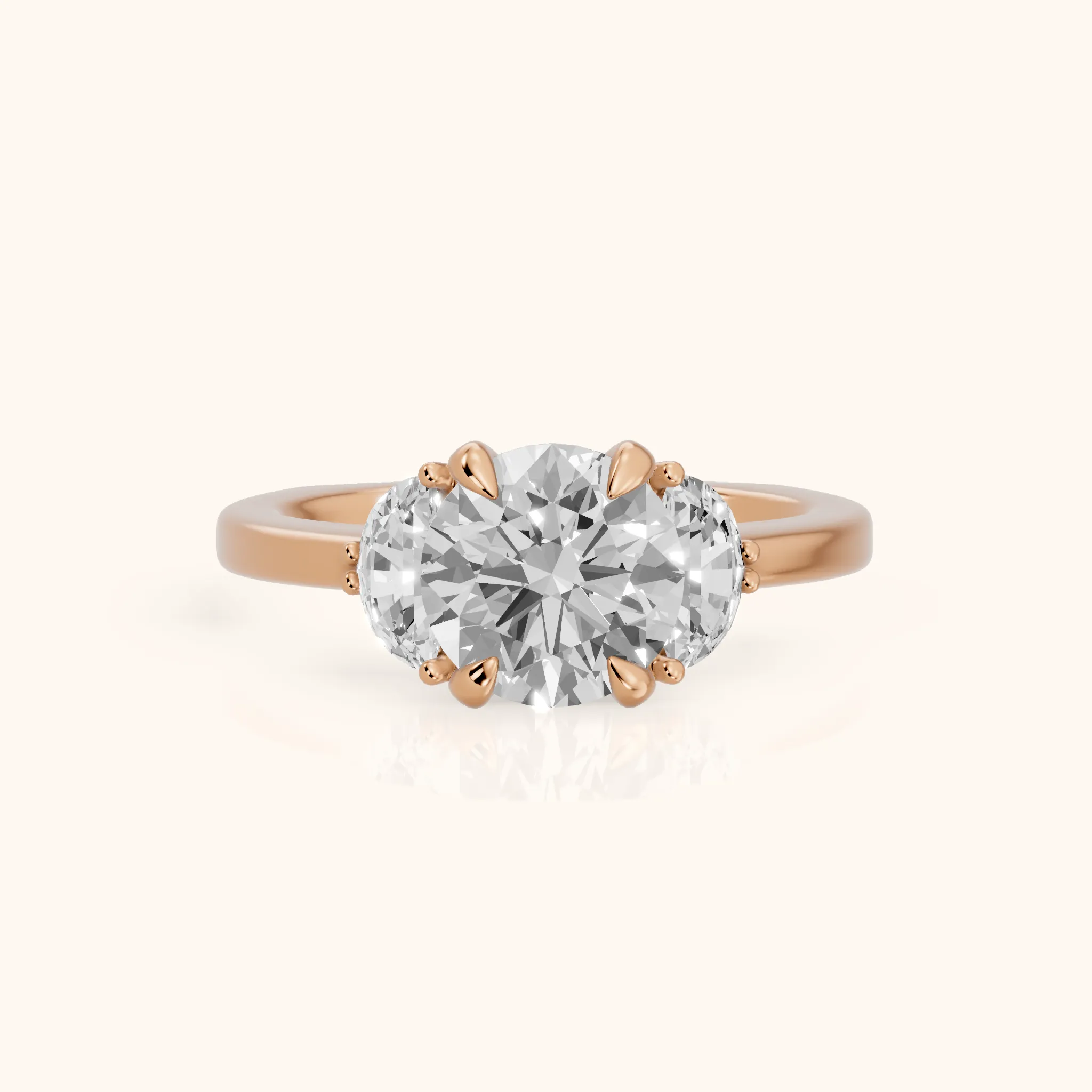 Salida Half-Moon Three-Stone Round Diamond Engagement Ring in Rose Gold — view 1