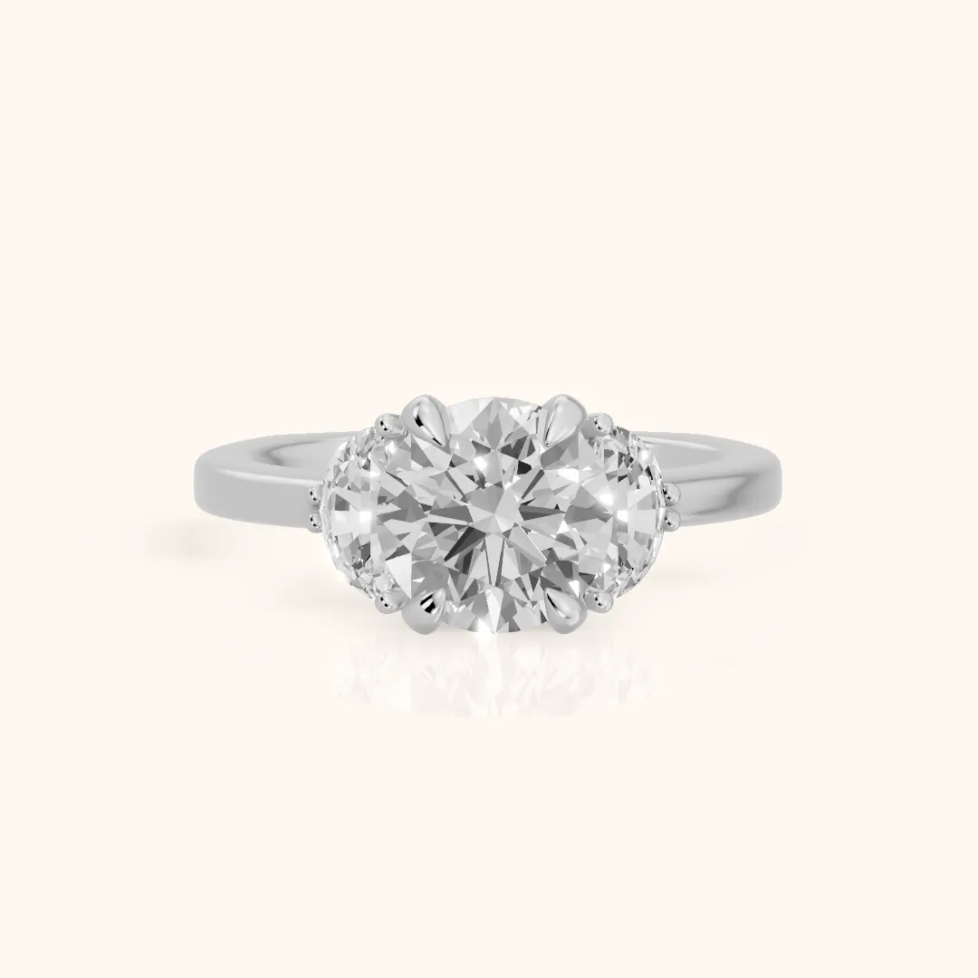 Salida Half-Moon Three-Stone Round Diamond Engagement Ring in Platinum — view 2