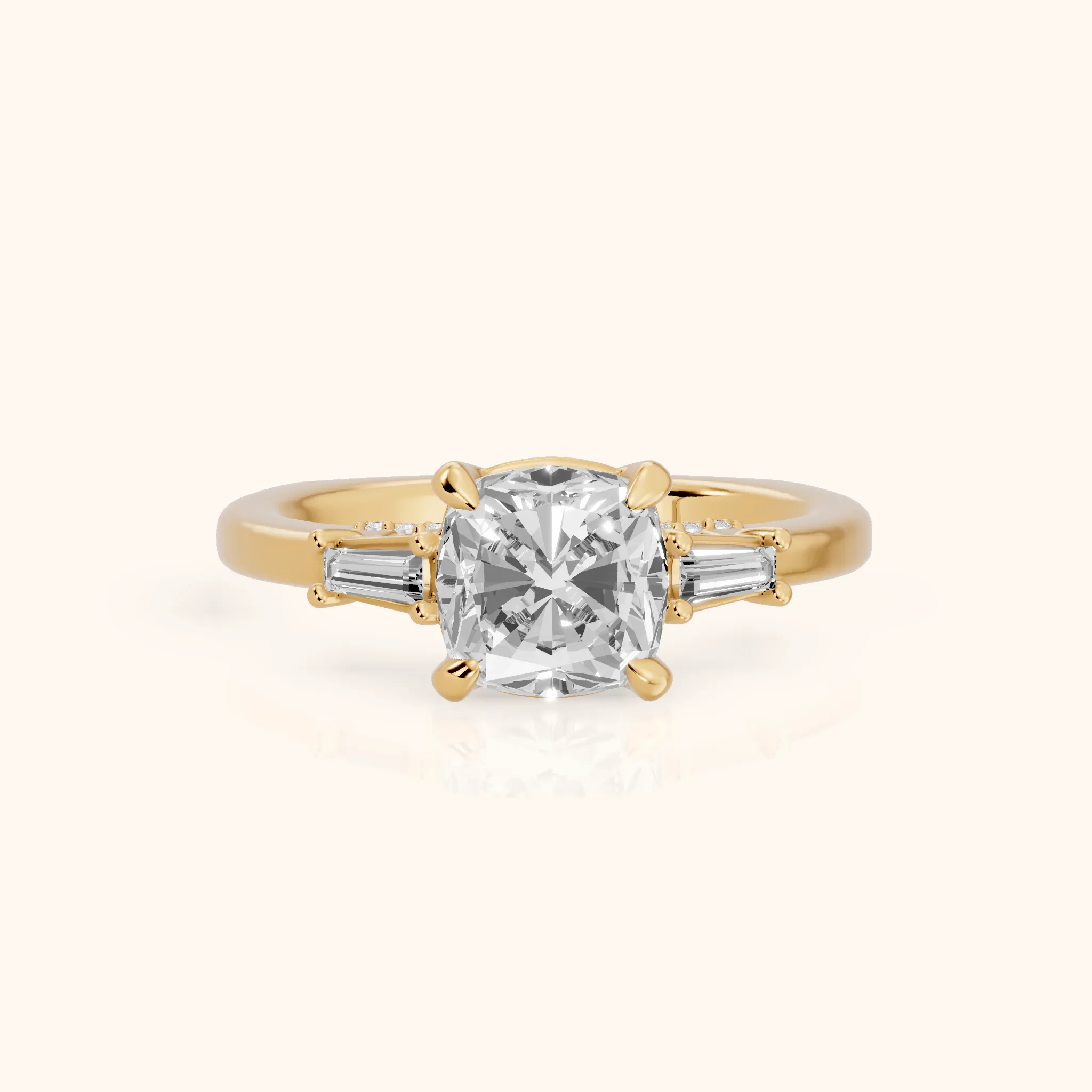 Laredo Baguette Three-Stone Cushion Diamond Engagement Ring in Yellow Gold — view 1