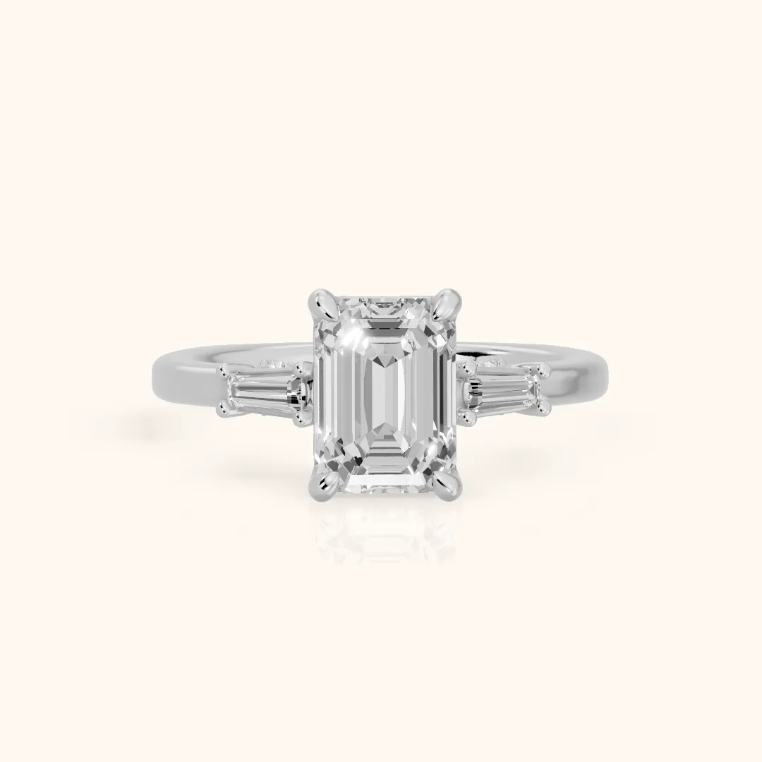 Laredo Baguette Three-Stone Emerald Diamond Engagement Ring in Silver — view 2