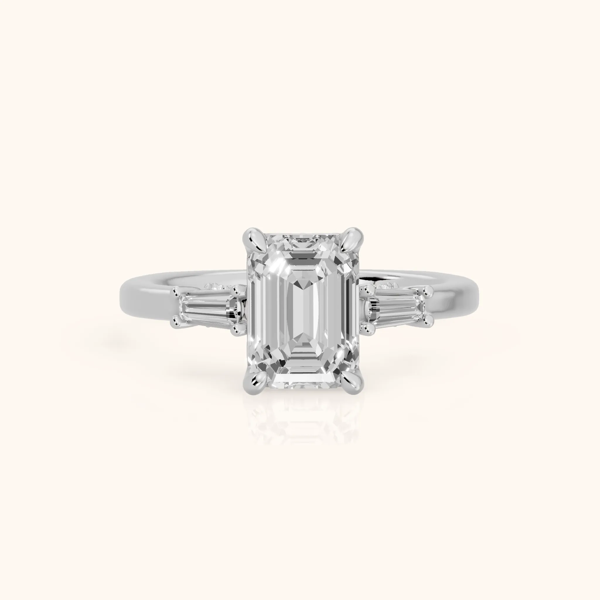 Laredo Baguette Three-Stone Emerald Diamond Engagement Ring in Silver — view 1