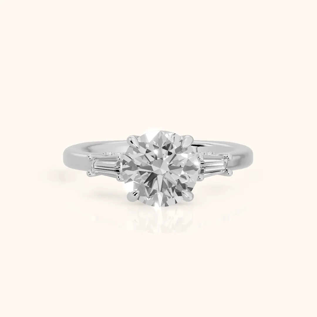 Laredo Baguette Three-Stone Round Diamond Engagement Ring in Platinum — view 2