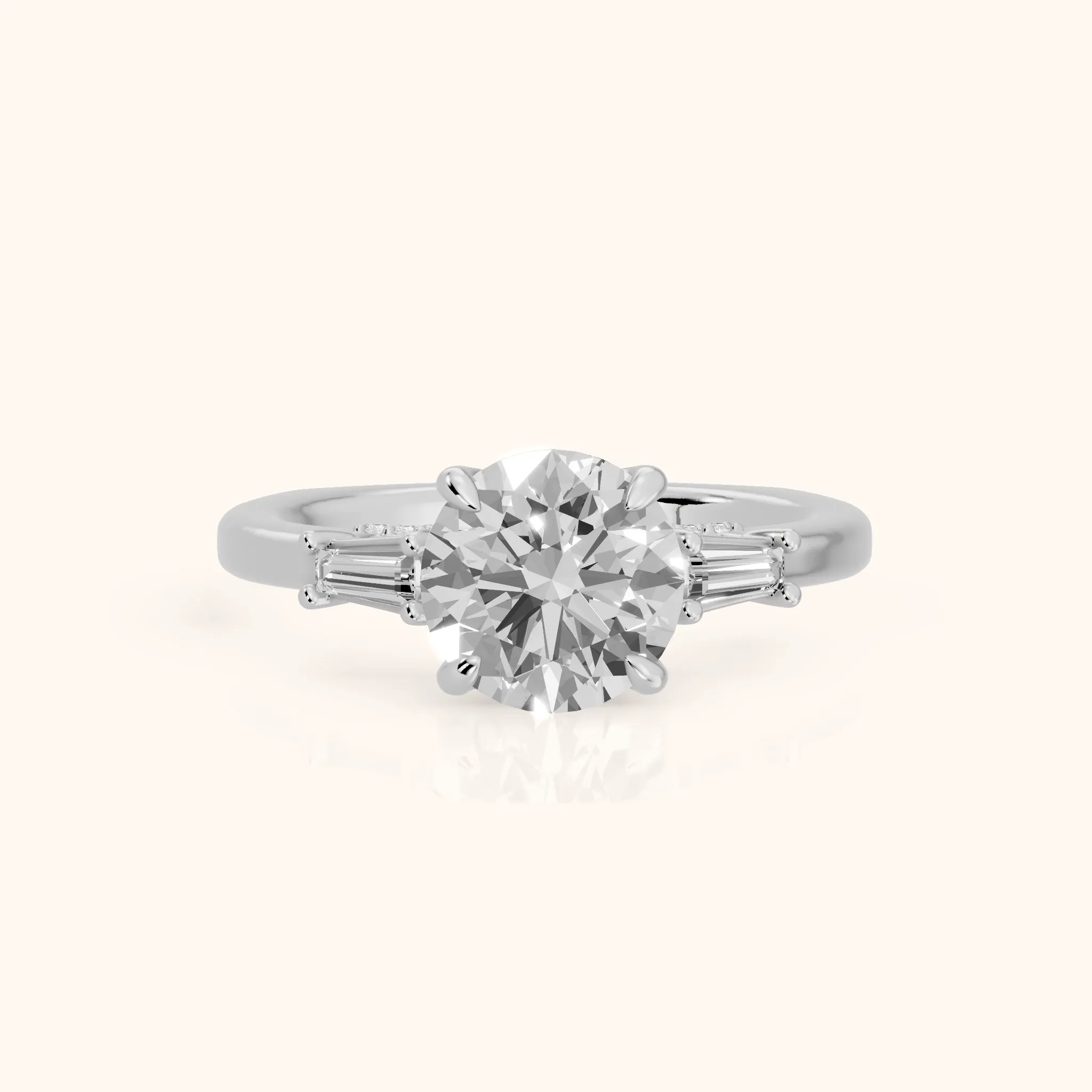 Laredo Baguette Three-Stone Round Diamond Engagement Ring in Platinum — view 1