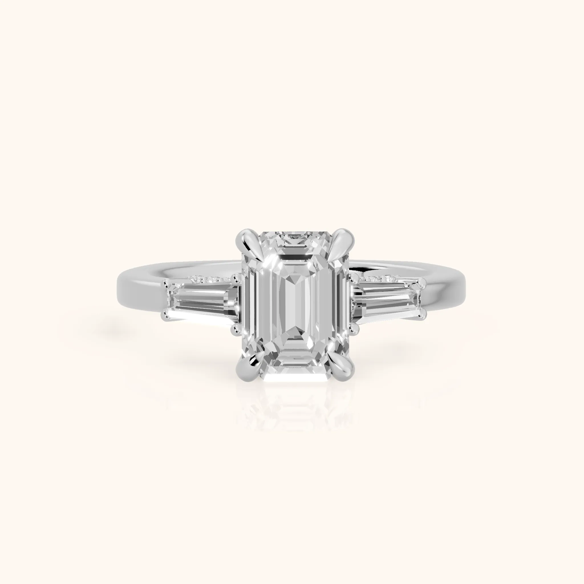 Seneca Baguette Three-Stone Emerald Diamond Engagement Ring in Silver — view 1
