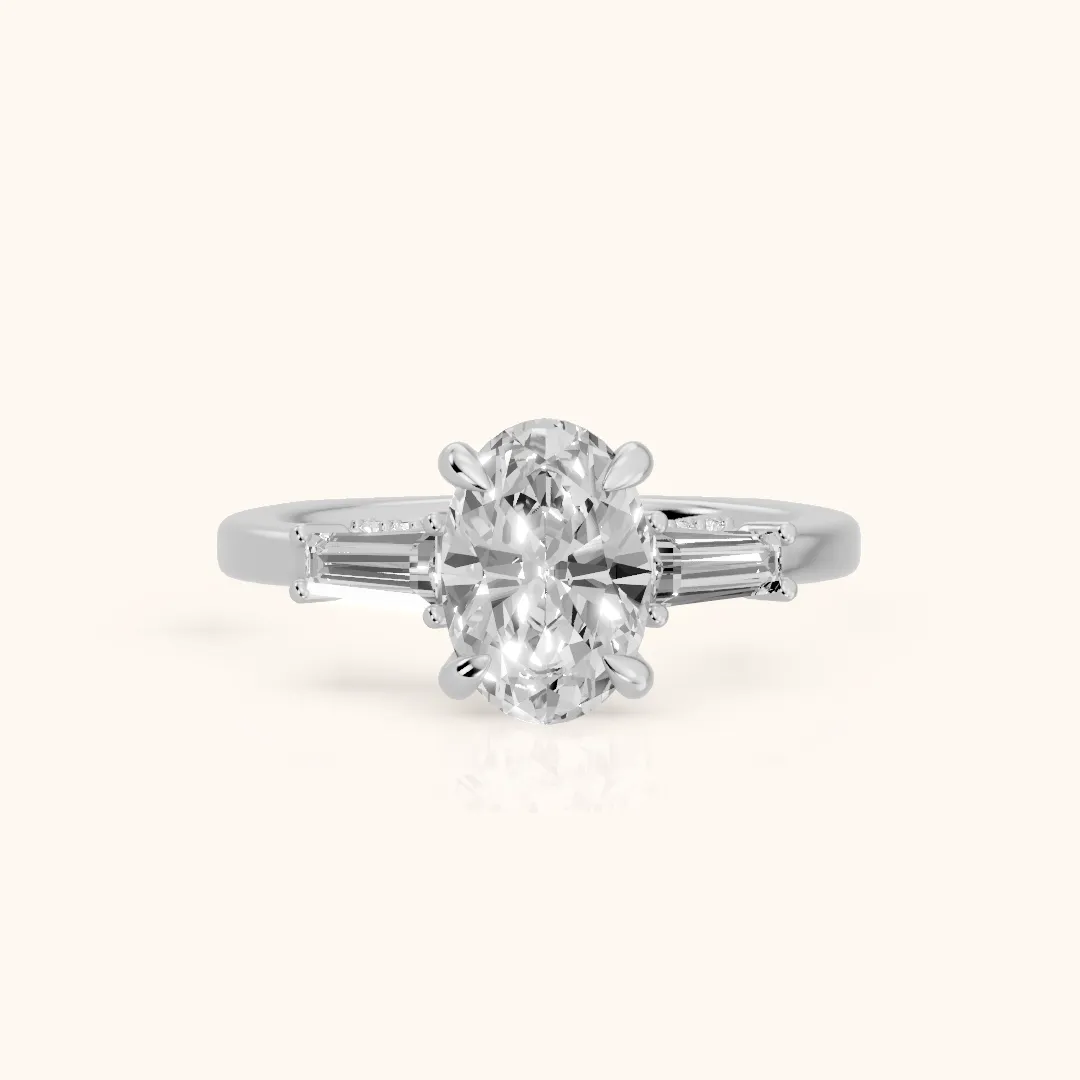 Seneca Baguette Three-Stone Oval Diamond Engagement Ring in Silver — view 2