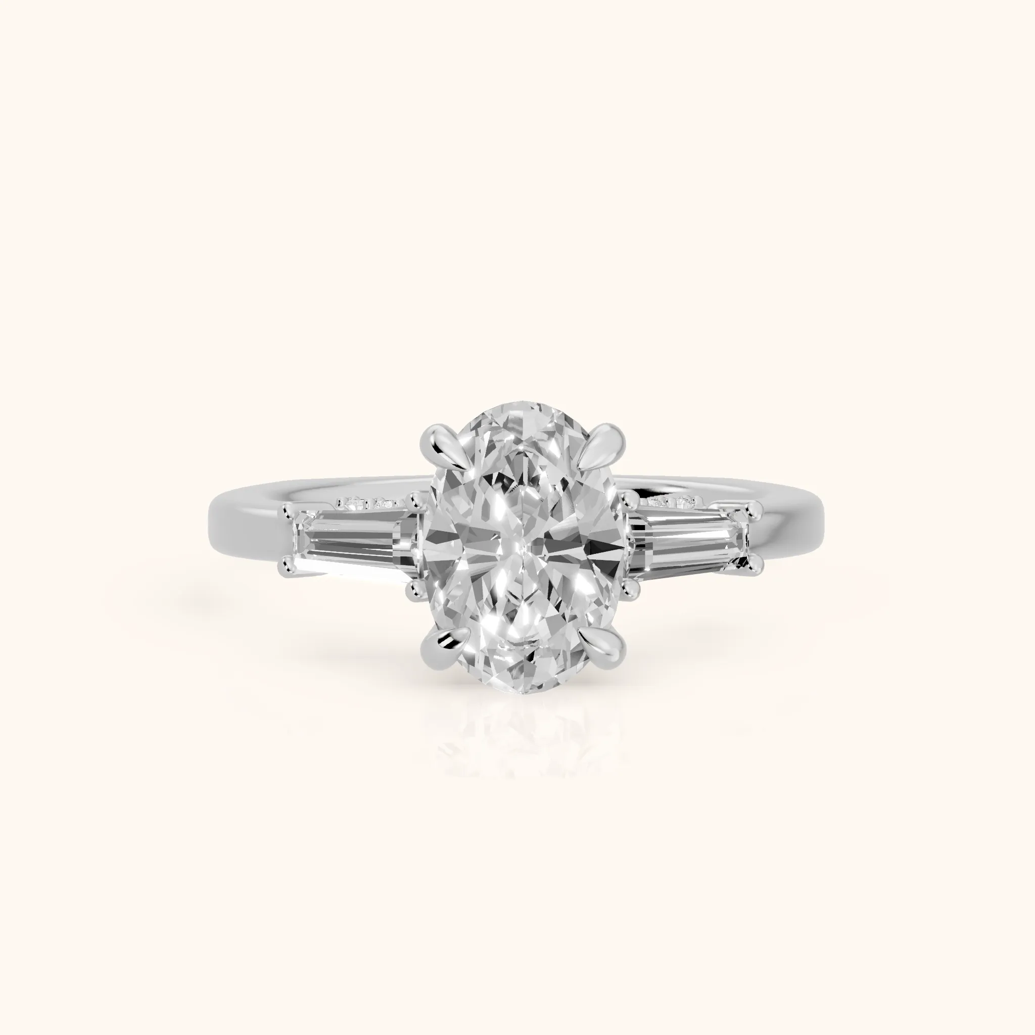 Seneca Baguette Three-Stone Oval Diamond Engagement Ring in Silver — view 1
