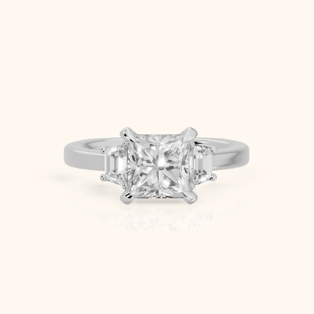 Eureka Trapezoid Three-Stone Princess Diamond Engagement Ring in Silver — view 2