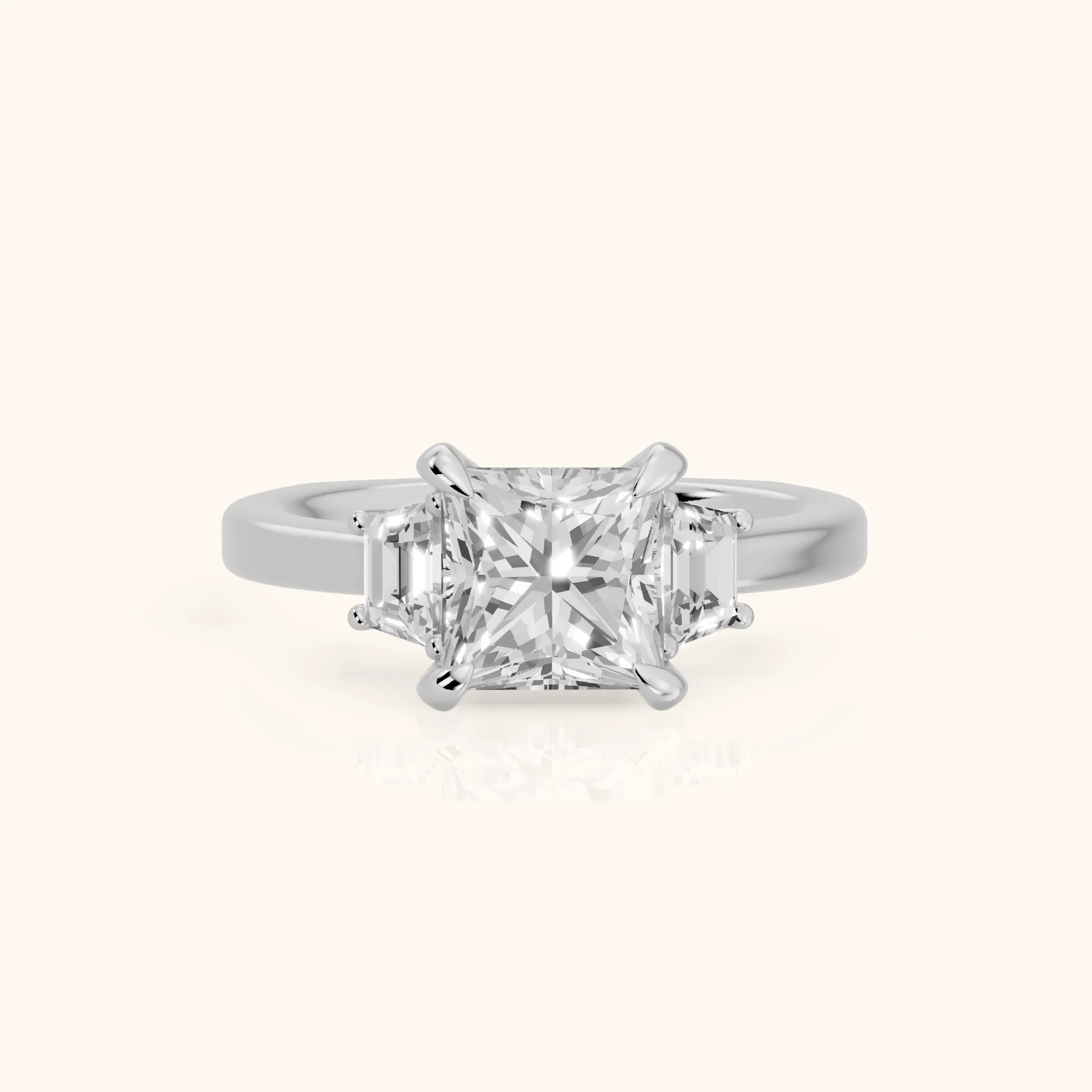 Eureka Trapezoid Three-Stone Princess Diamond Engagement Ring in Silver — view 1