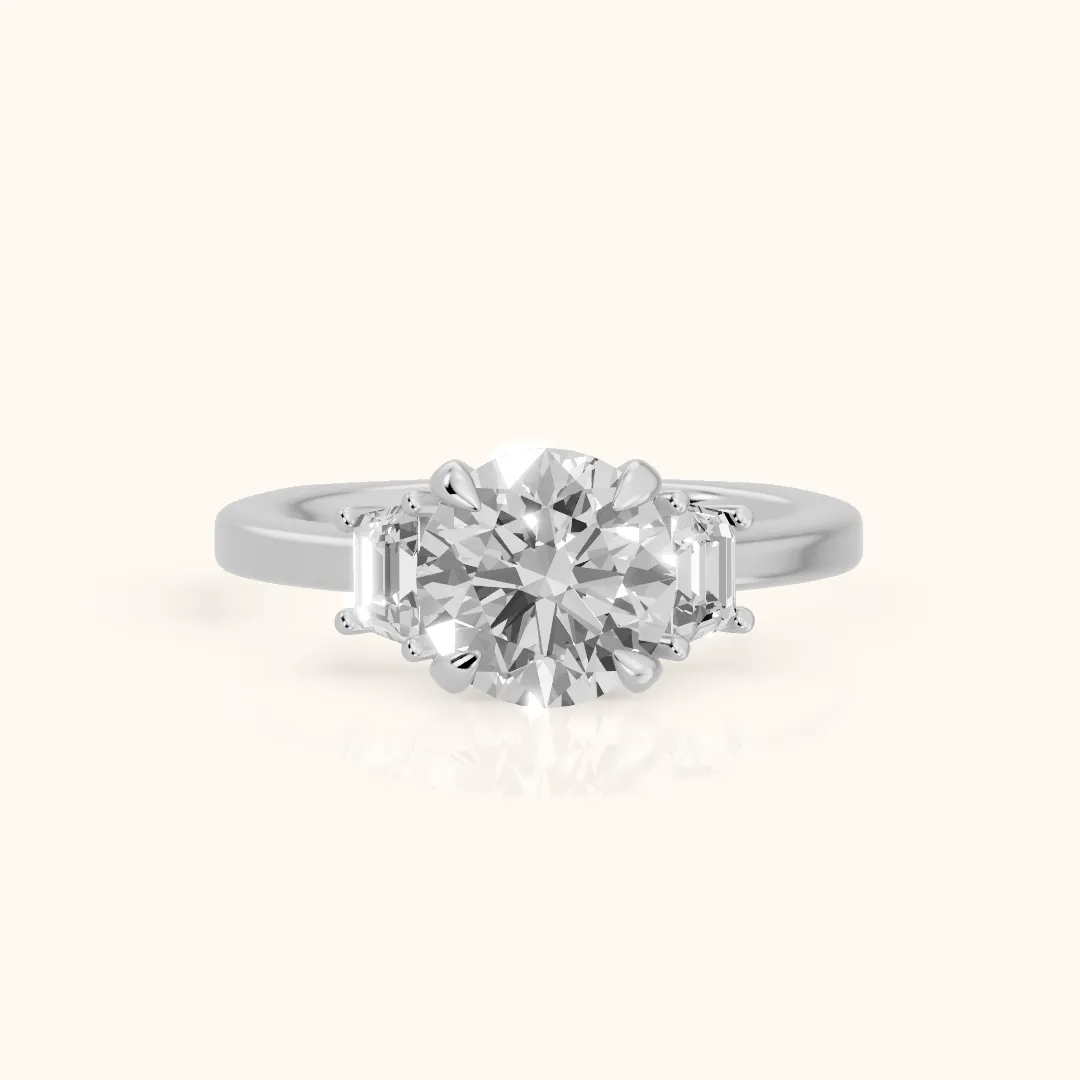 Eureka Trapezoid Three-Stone Round Diamond Engagement Ring in Silver — view 2