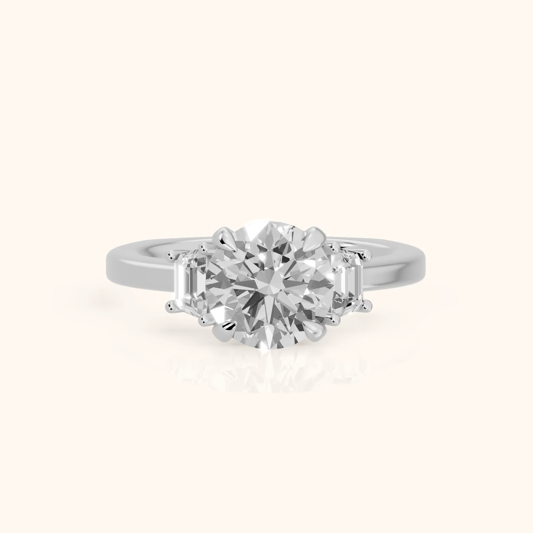 Eureka Trapezoid Three-Stone Round Diamond Engagement Ring in Silver — view 1