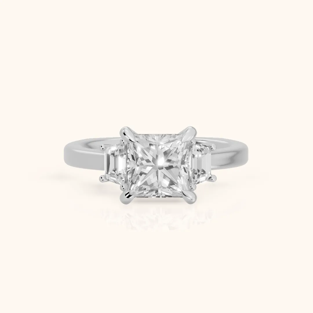 Irvine Trapezoid Three-Stone Princess Diamond Engagement Ring in Silver — view 2