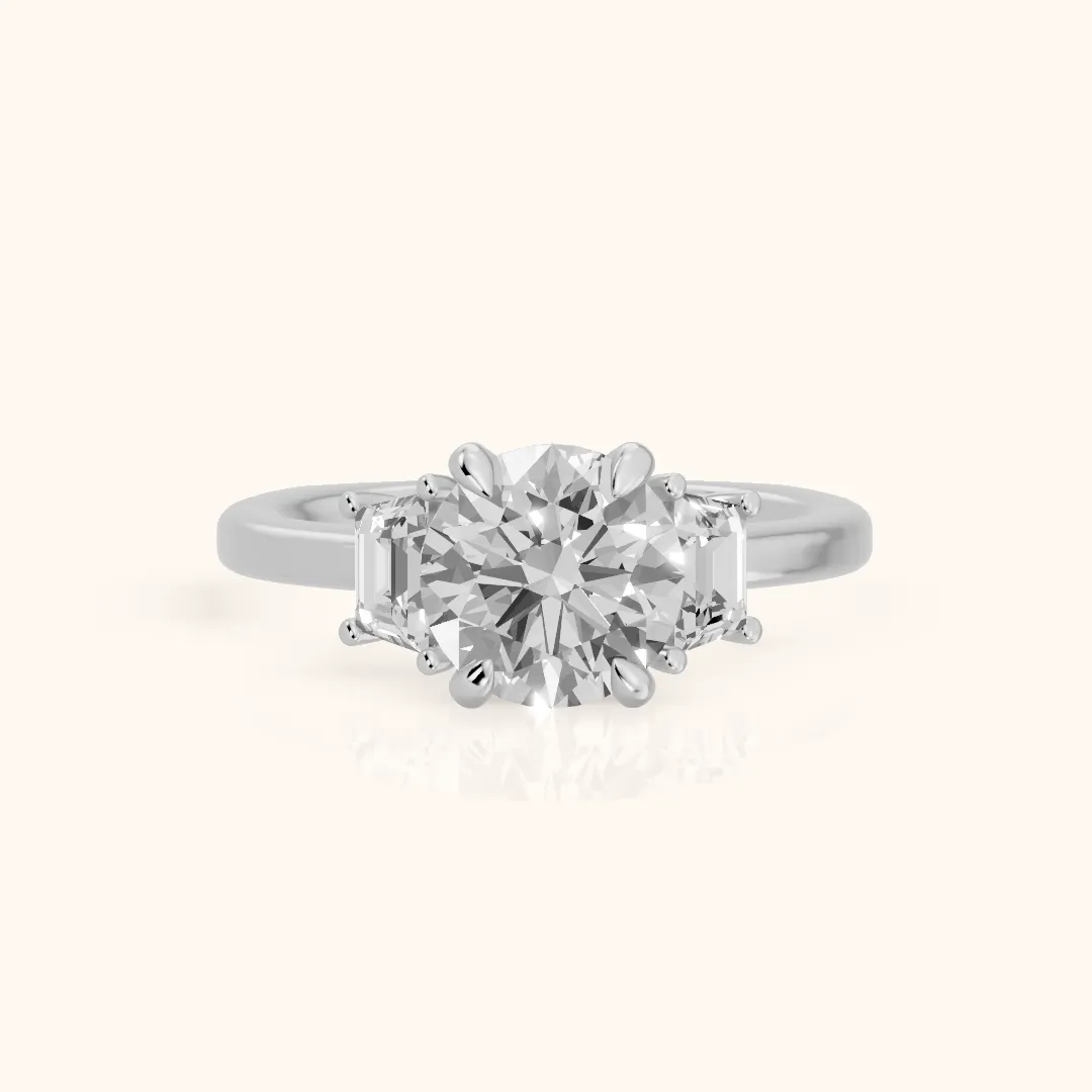 Tacoma Trapezoid Three-Stone Round Diamond Engagement Ring in Platinum — view 2