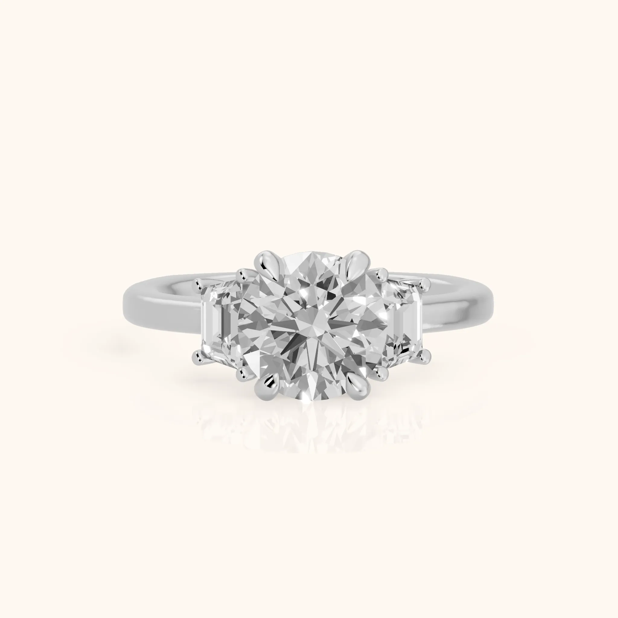 Tacoma Trapezoid Three-Stone Round Diamond Engagement Ring in Platinum — view 1