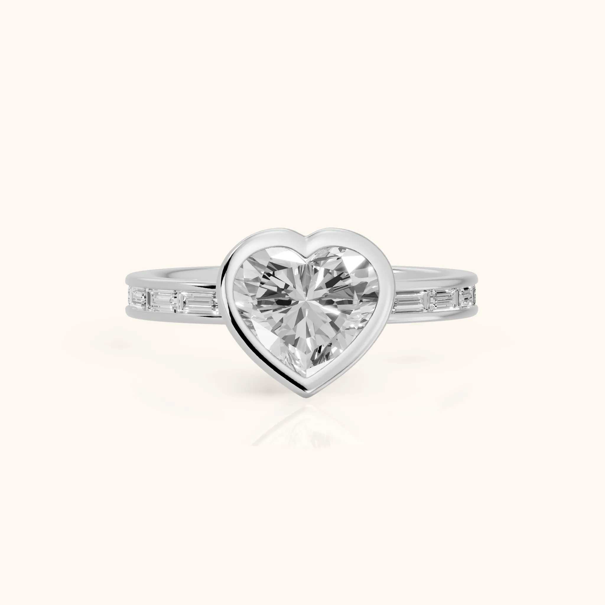 Raleigh Bezel Baguette Heart Diamond Engagement Ring in Silver — view 1