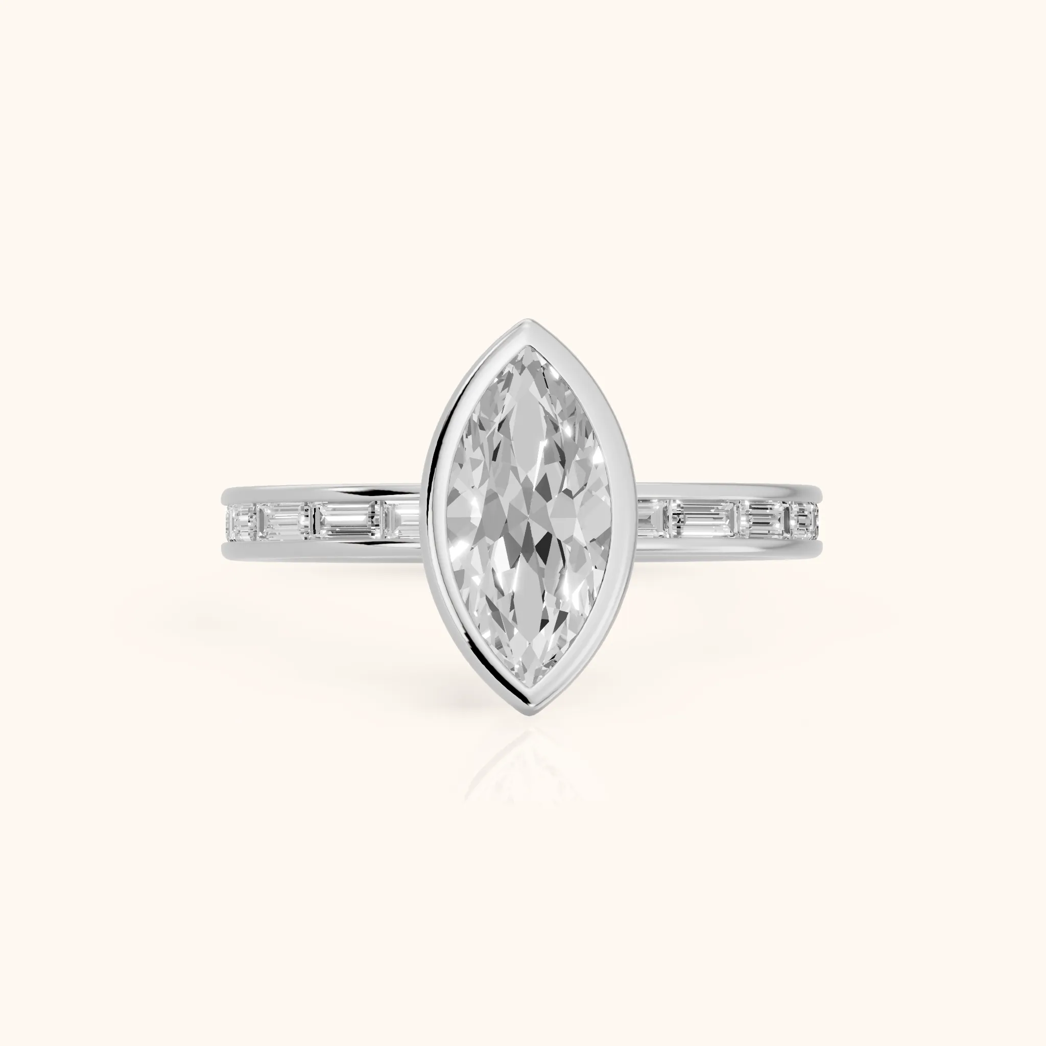 Raleigh Bezel Baguette Marquise Diamond Engagement Ring in Platinum — view 1