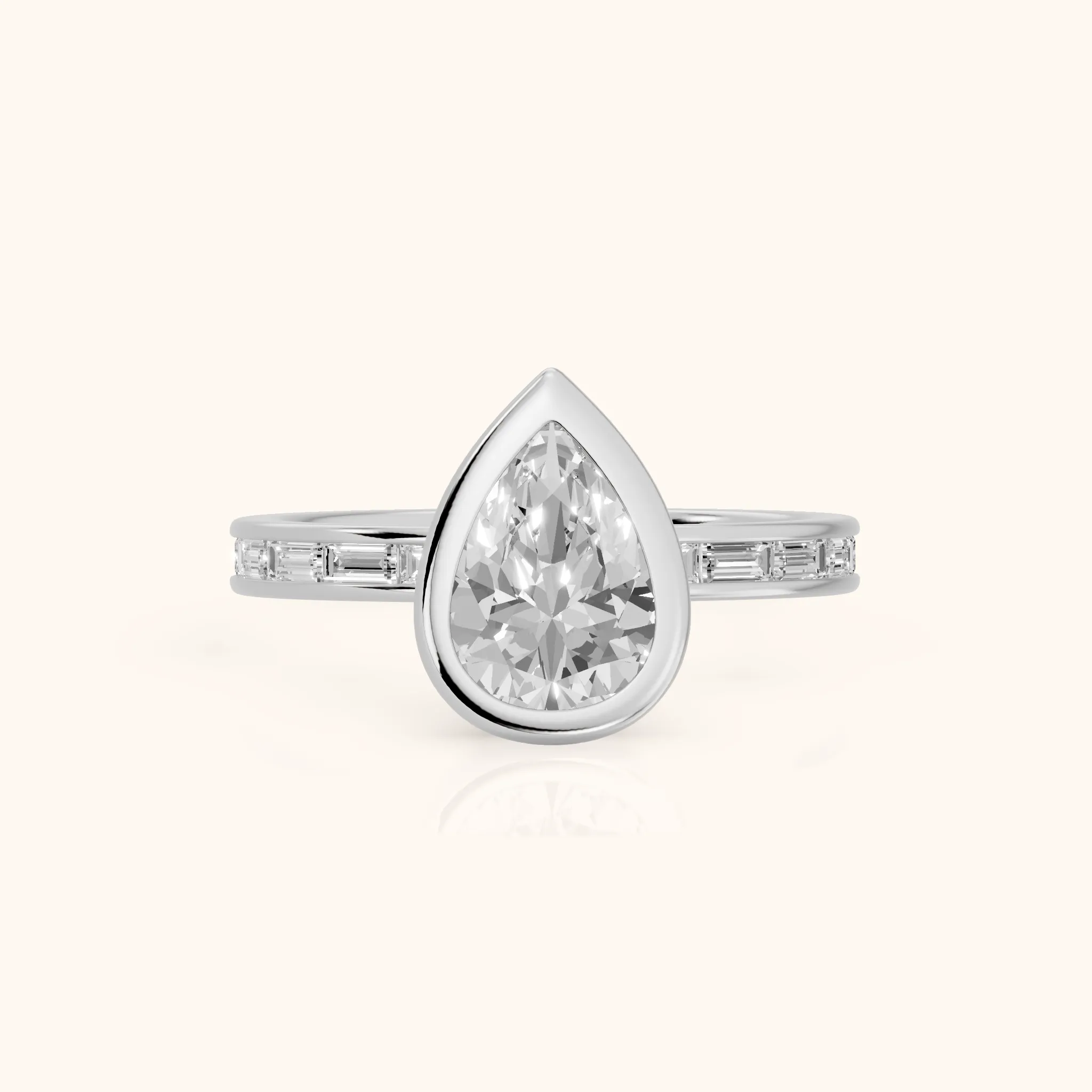 Raleigh Bezel Baguette Pear Diamond Engagement Ring in Silver — view 1