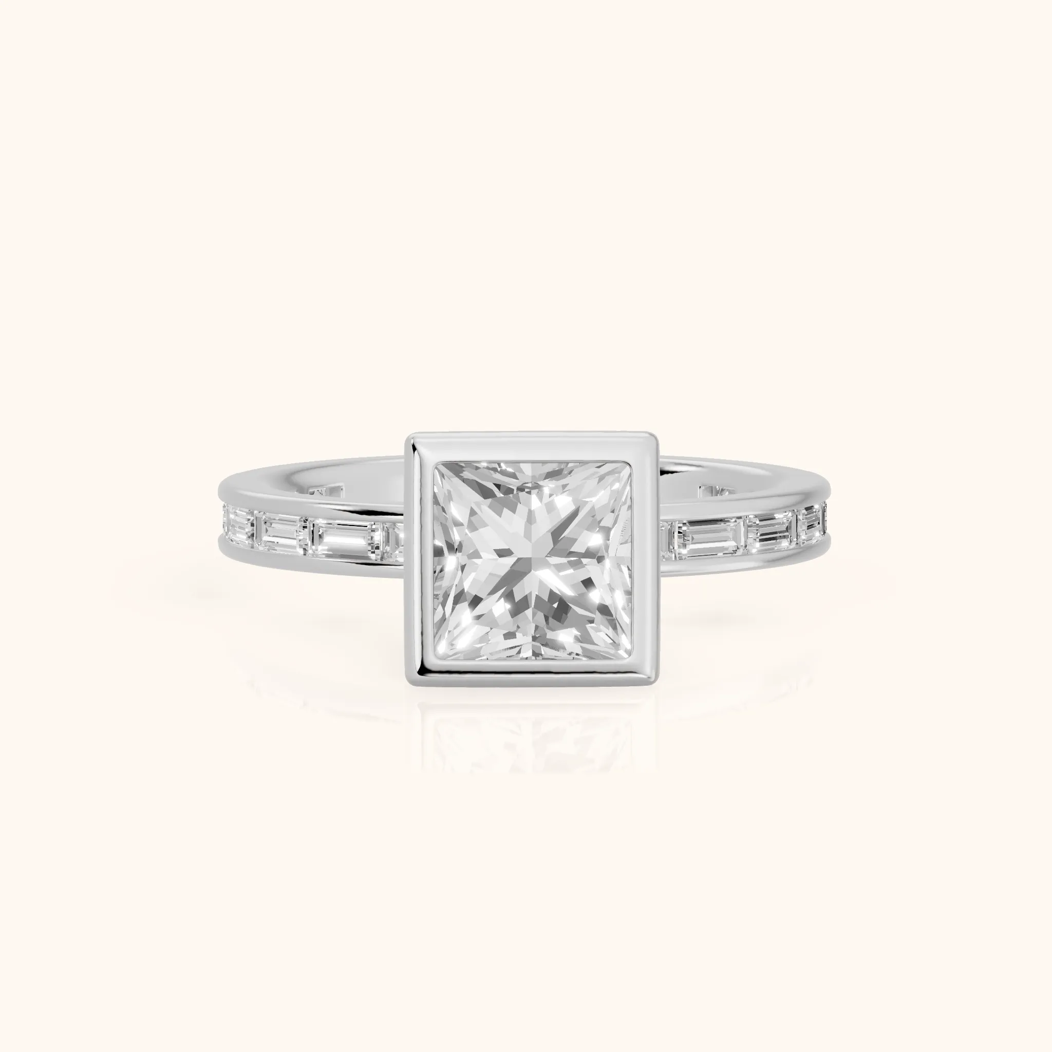 Raleigh Bezel Baguette Princess Diamond Engagement Ring in Silver — view 1
