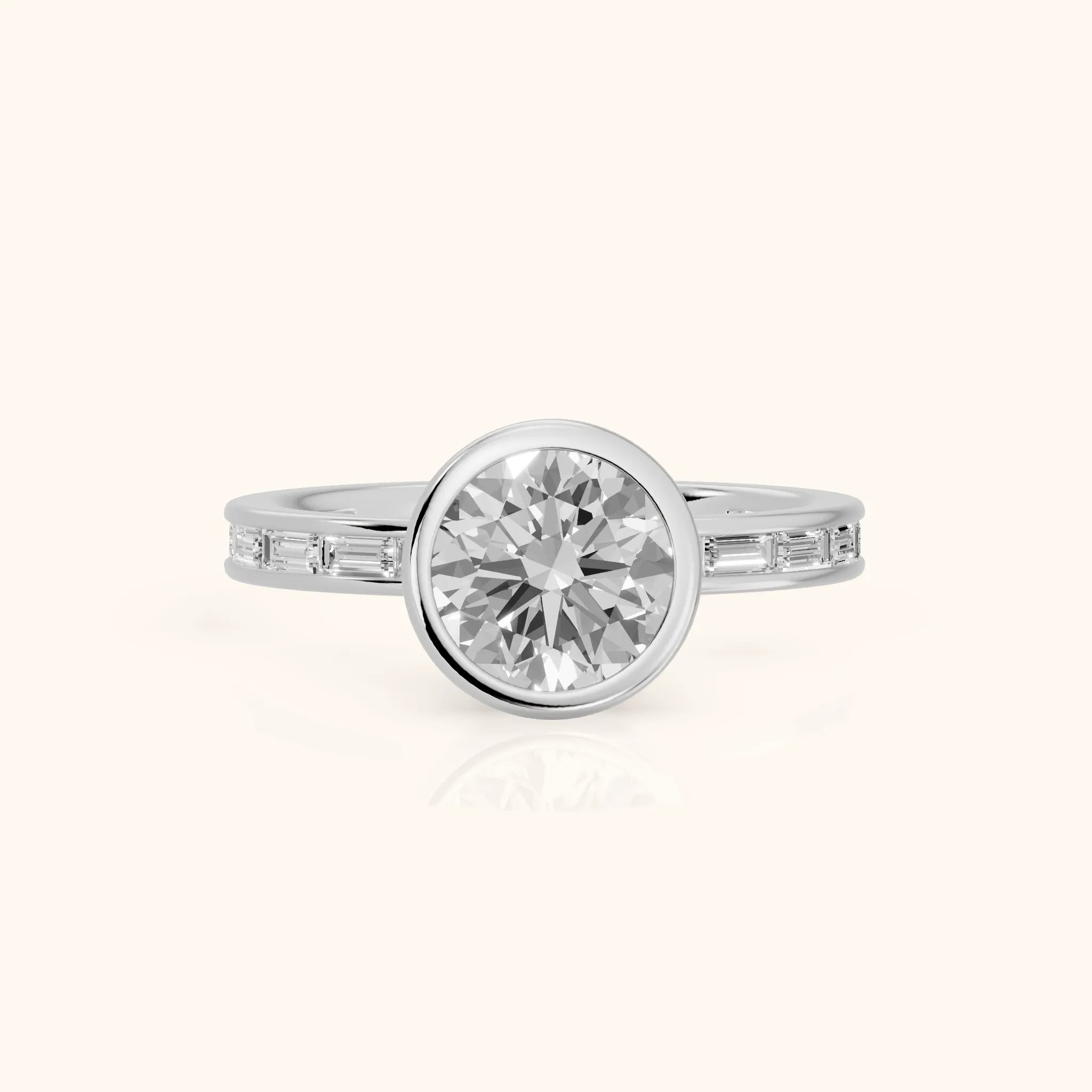 Raleigh Bezel Baguette Round Diamond Engagement Ring in White Gold — view 1
