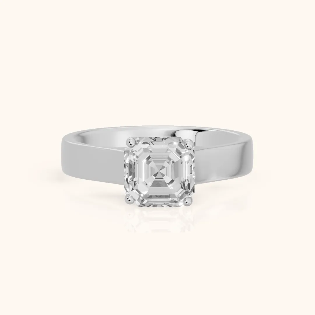 Bristol Trellis Solitaire Asscher Diamond Engagement Ring in Silver — view 2