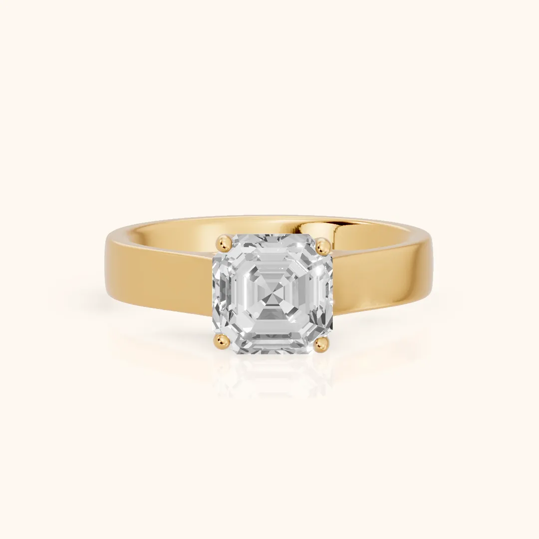 Bristol Trellis Solitaire Asscher Diamond Engagement Ring in Yellow Gold — view 2