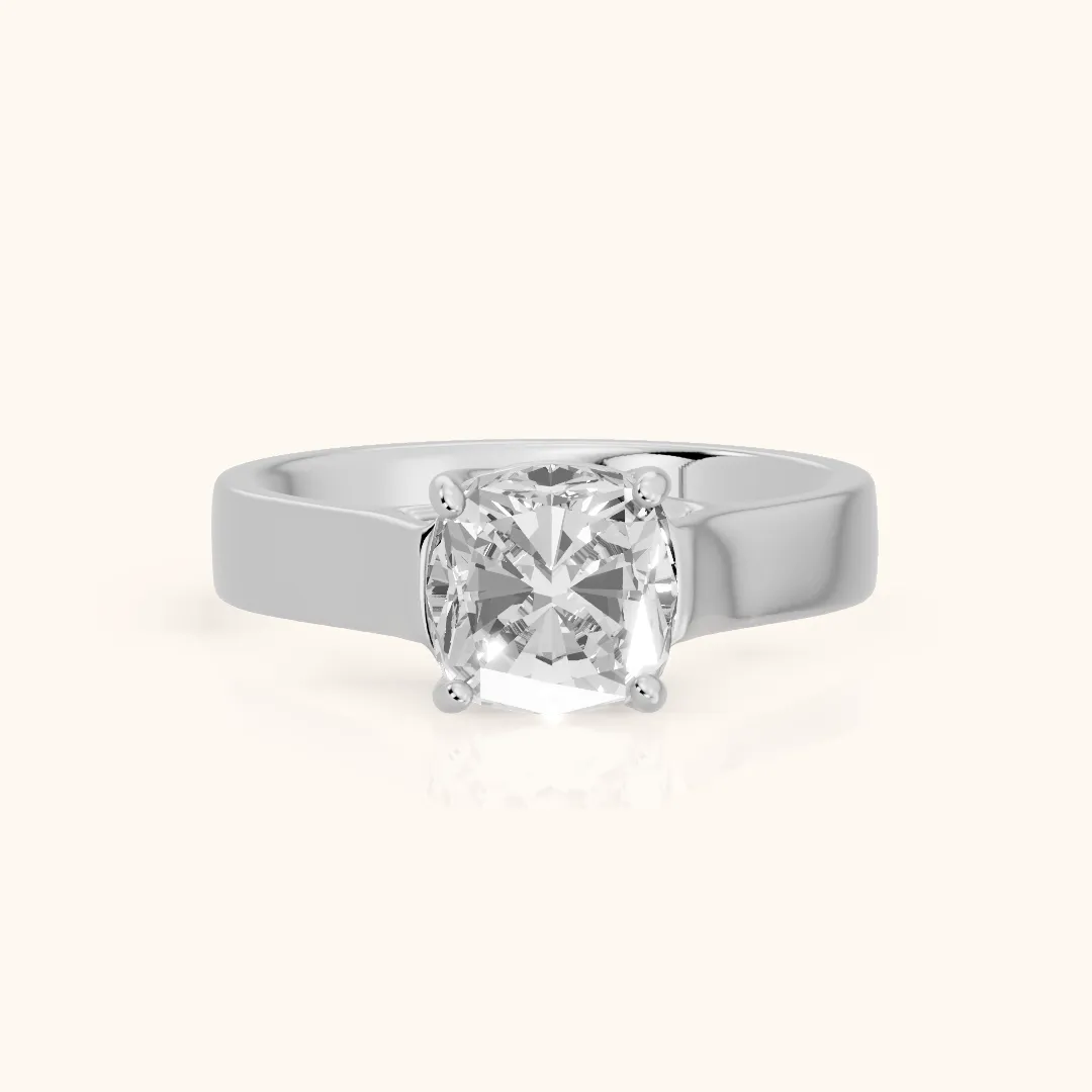Bristol Trellis Solitaire Cushion Diamond Engagement Ring in Silver — view 2