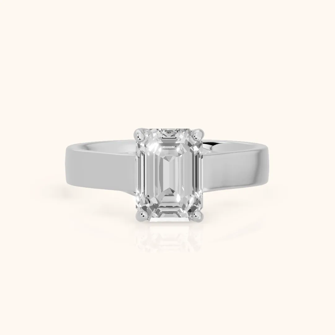 Bristol Trellis Solitaire Emerald Diamond Engagement Ring in Silver — view 2