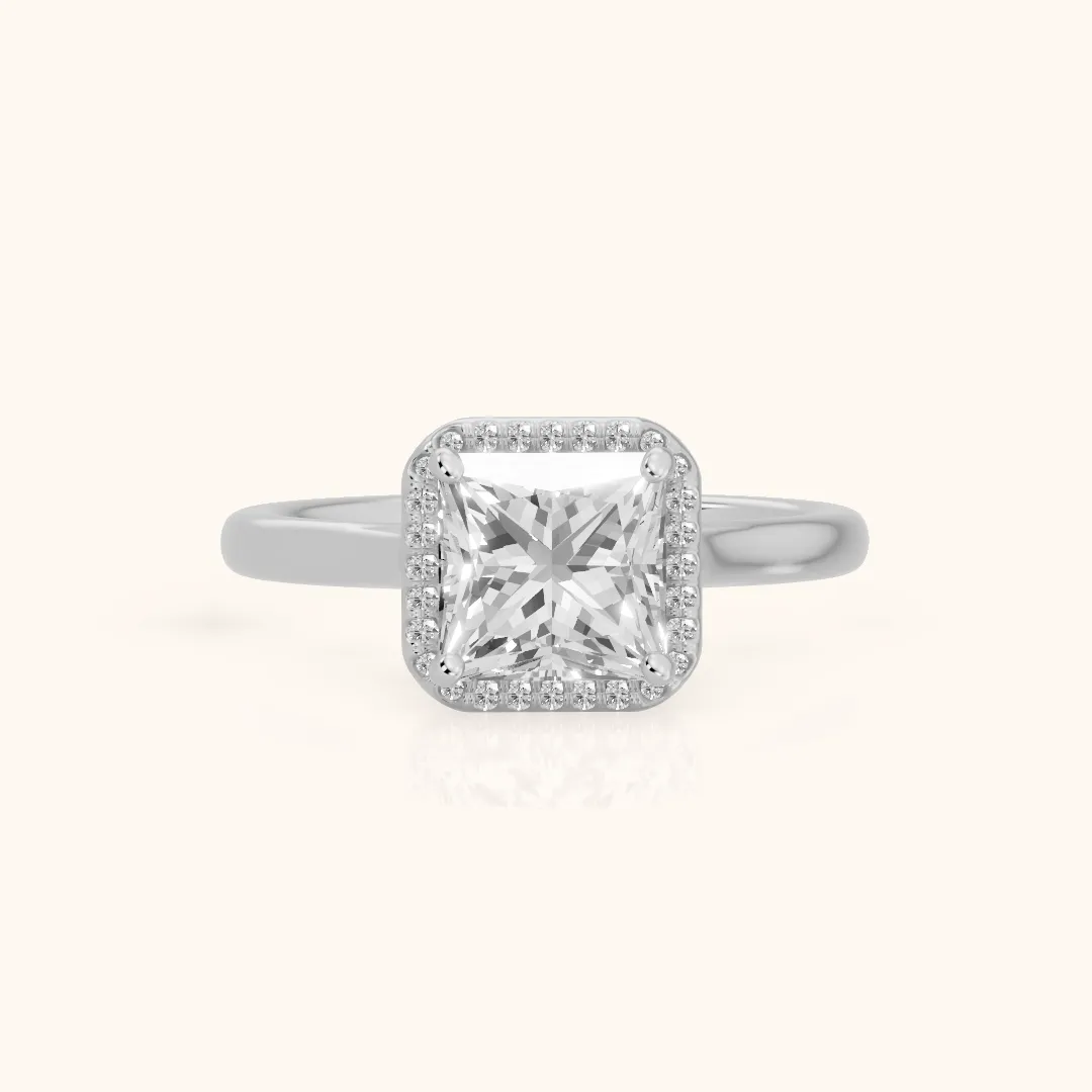 Concord Halo Cathedral Princess Diamond Engagement Ring in White Gold — view 2