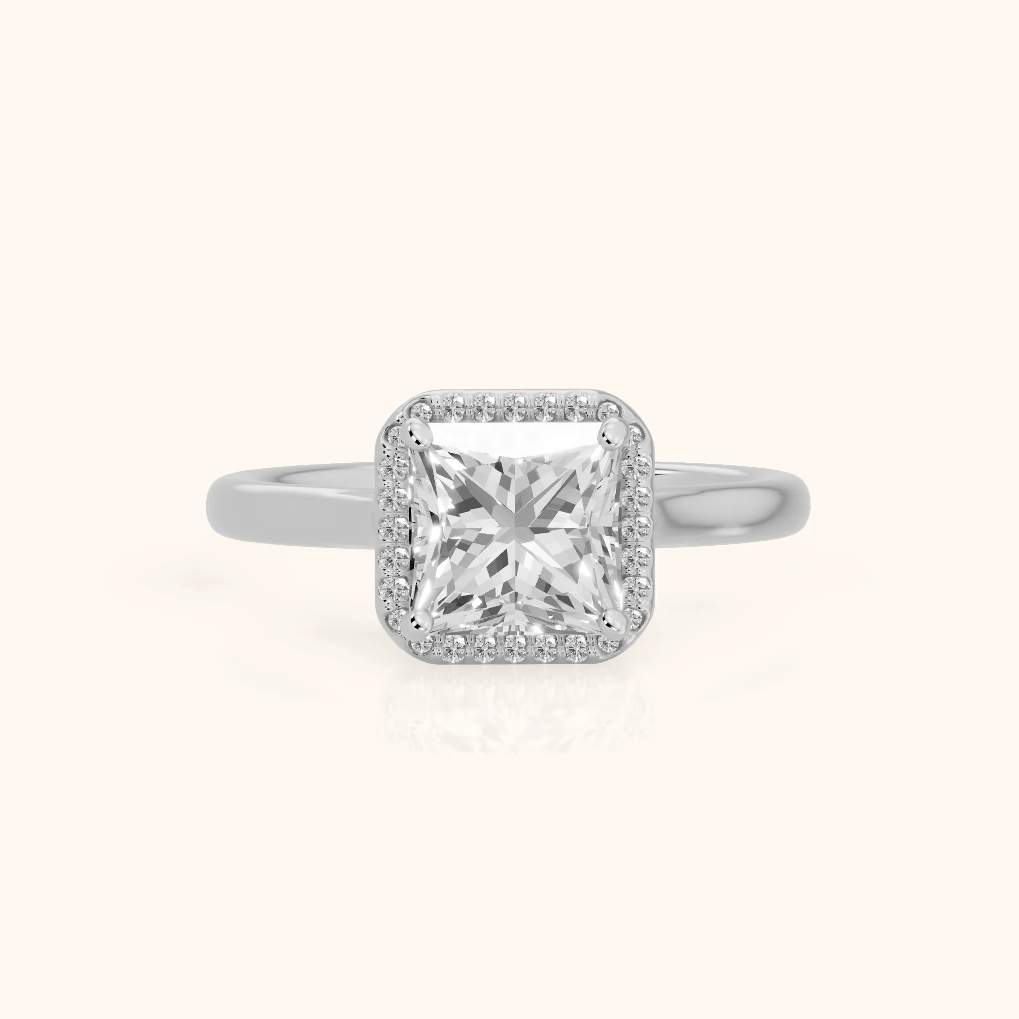 Concord Halo Cathedral Princess Diamond Engagement Ring in White Gold — view 1