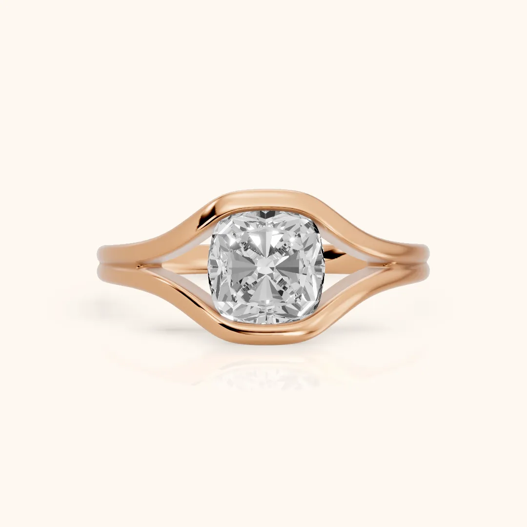Windsor Half Bezel Solitaire Cushion Diamond Engagement Ring in Rose Gold — view 2
