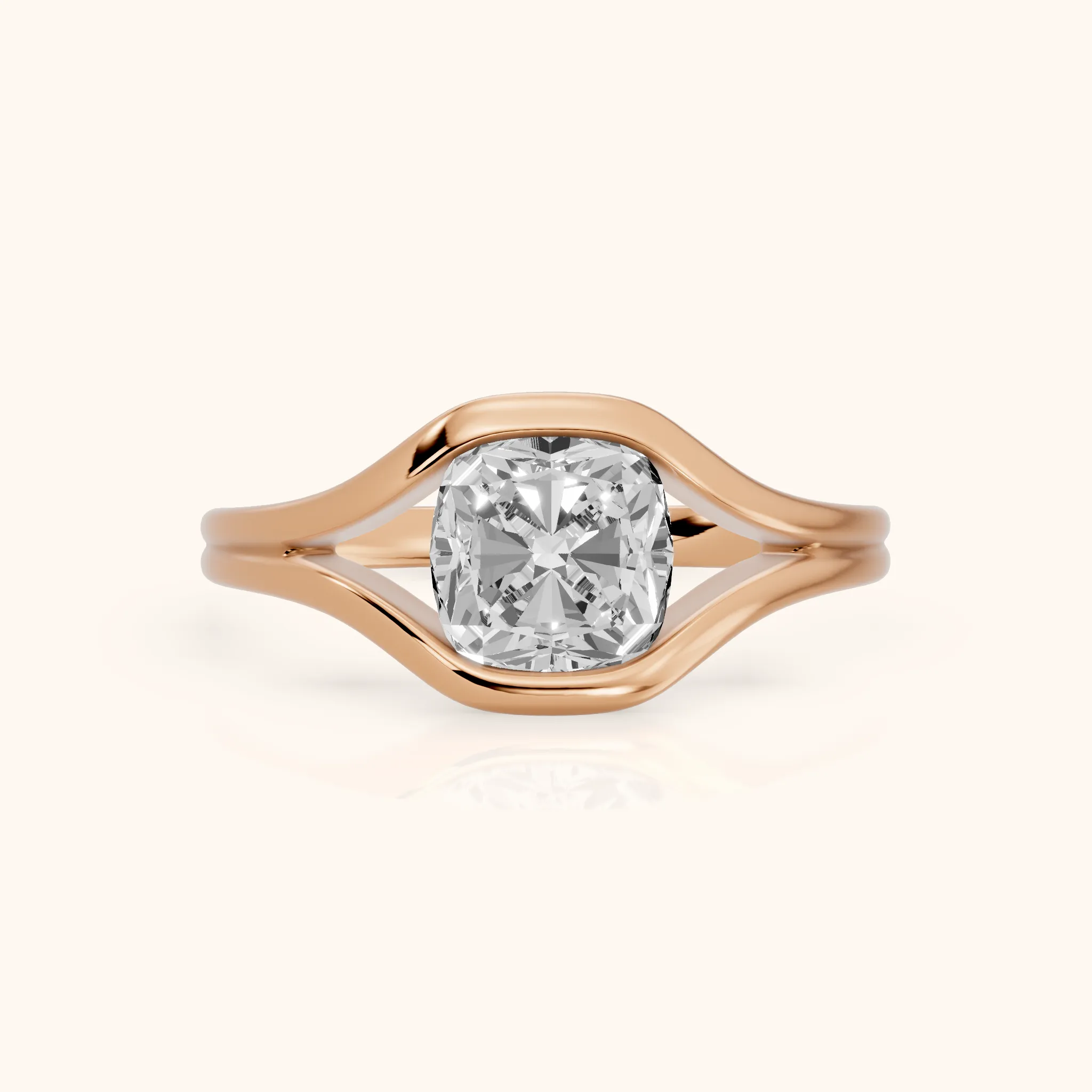 Windsor Half Bezel Solitaire Cushion Diamond Engagement Ring in Rose Gold — view 1