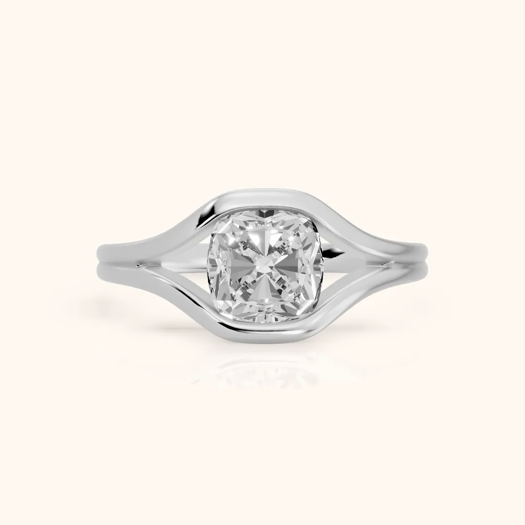 Windsor Half Bezel Solitaire Cushion Diamond Engagement Ring in Platinum — view 2